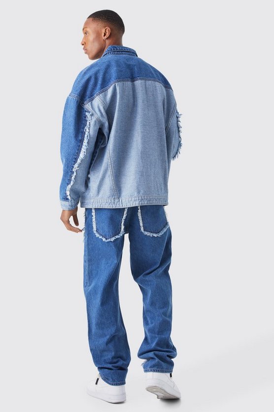 Lockere gespleißte Jeans mit ausgefranstem Saum