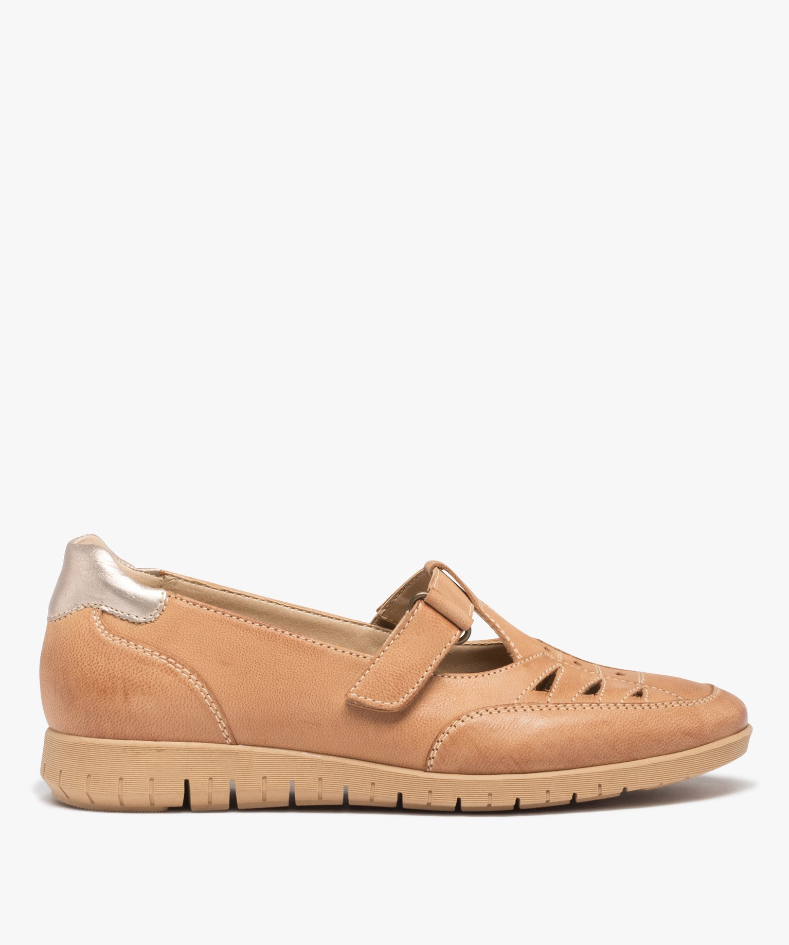Mocassins femme confort dessus cuir uni ajouré marron | GEMO
