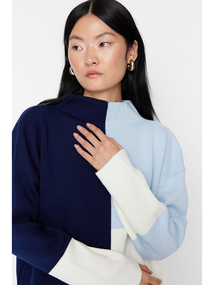 trendyol Pullover in Dunkelblau/ Weiß/ Hellblau günstig kaufen