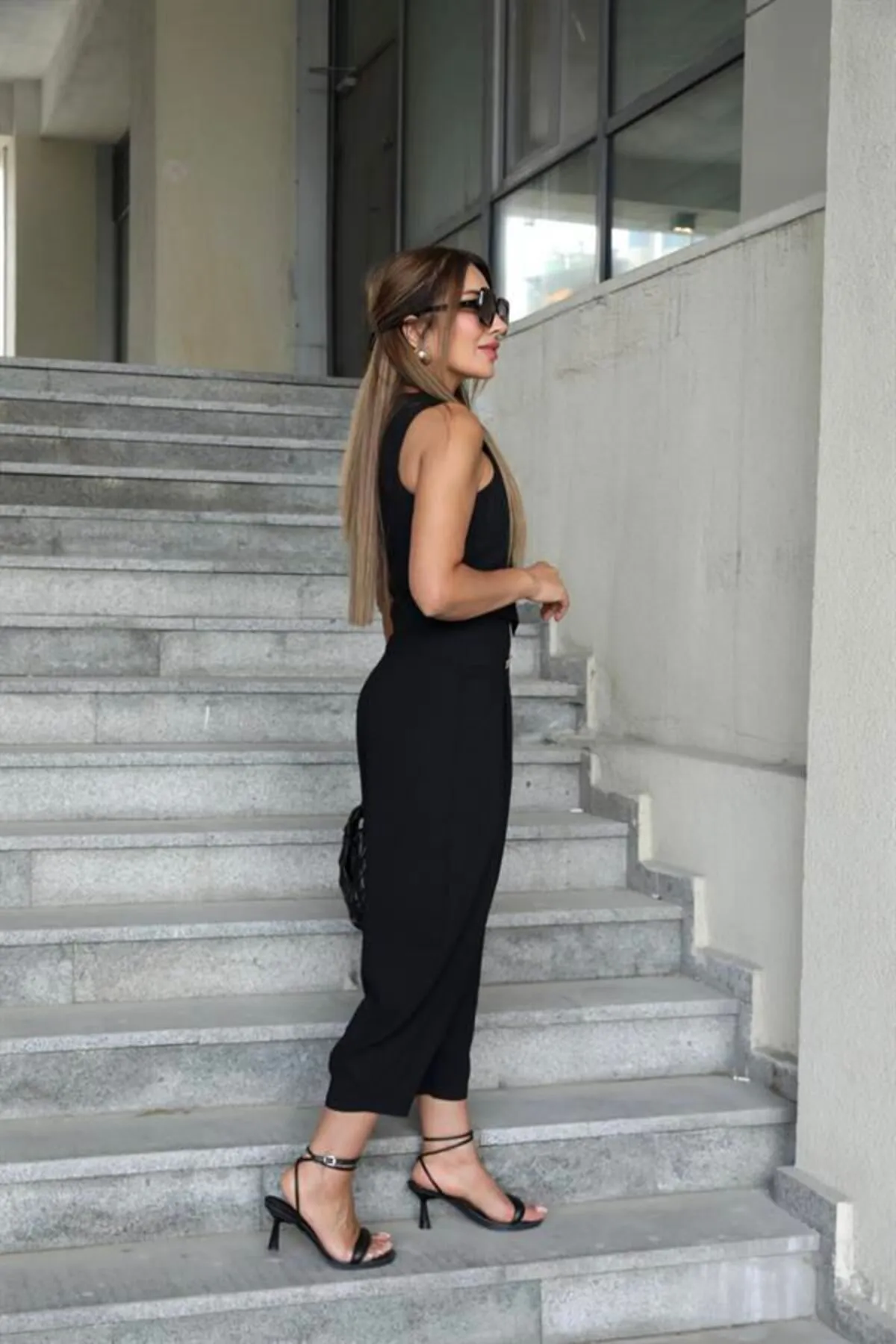 Laluvia  Schwarzes Weste-Hosen-Set