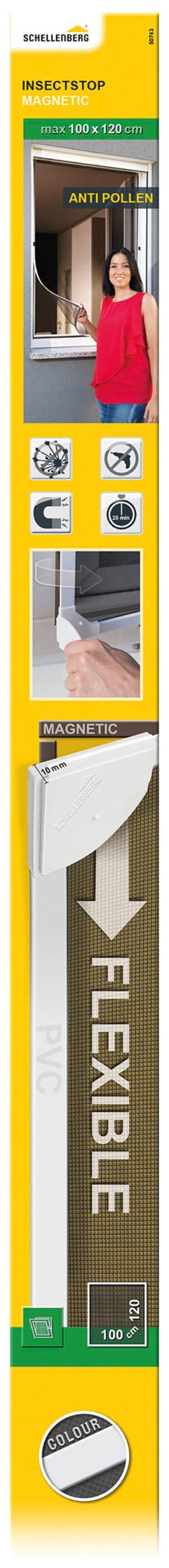 SCHELLENBERG Insektenschutz-Fensterrahmen Fliegengitter Magnetrahmen mit Pollenschutz, Insektenschutz Fenster, 100 x 120 cm, weiß, 50743
