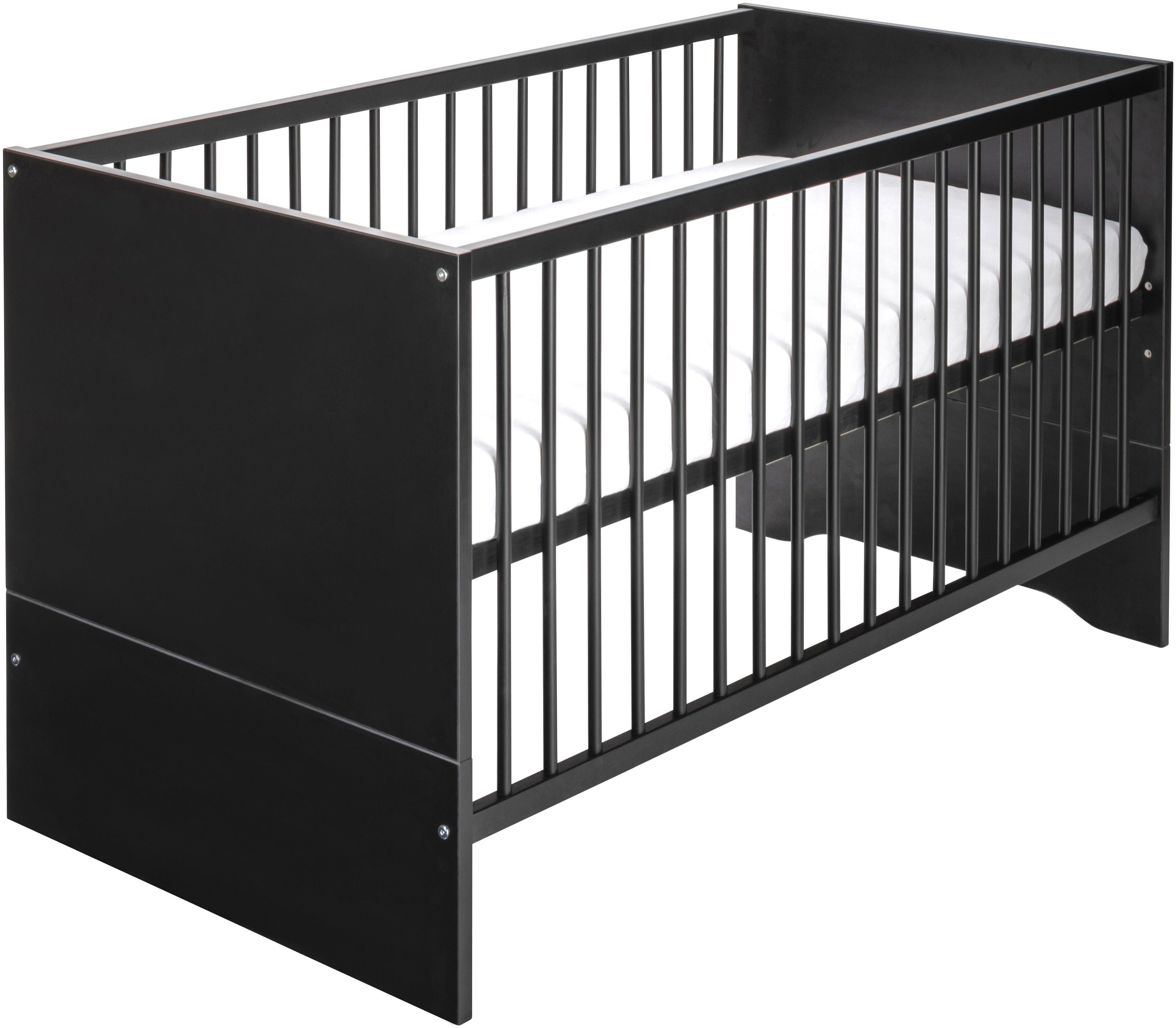 Schardt Babyzimmer-Komplettset Camiel Black, (Set, 3-St., Kinderbett, Schrank, Wickelkommode), mit Kinderbett mit Umbauseiten, 2-trg. Schrank und Wickelkommode