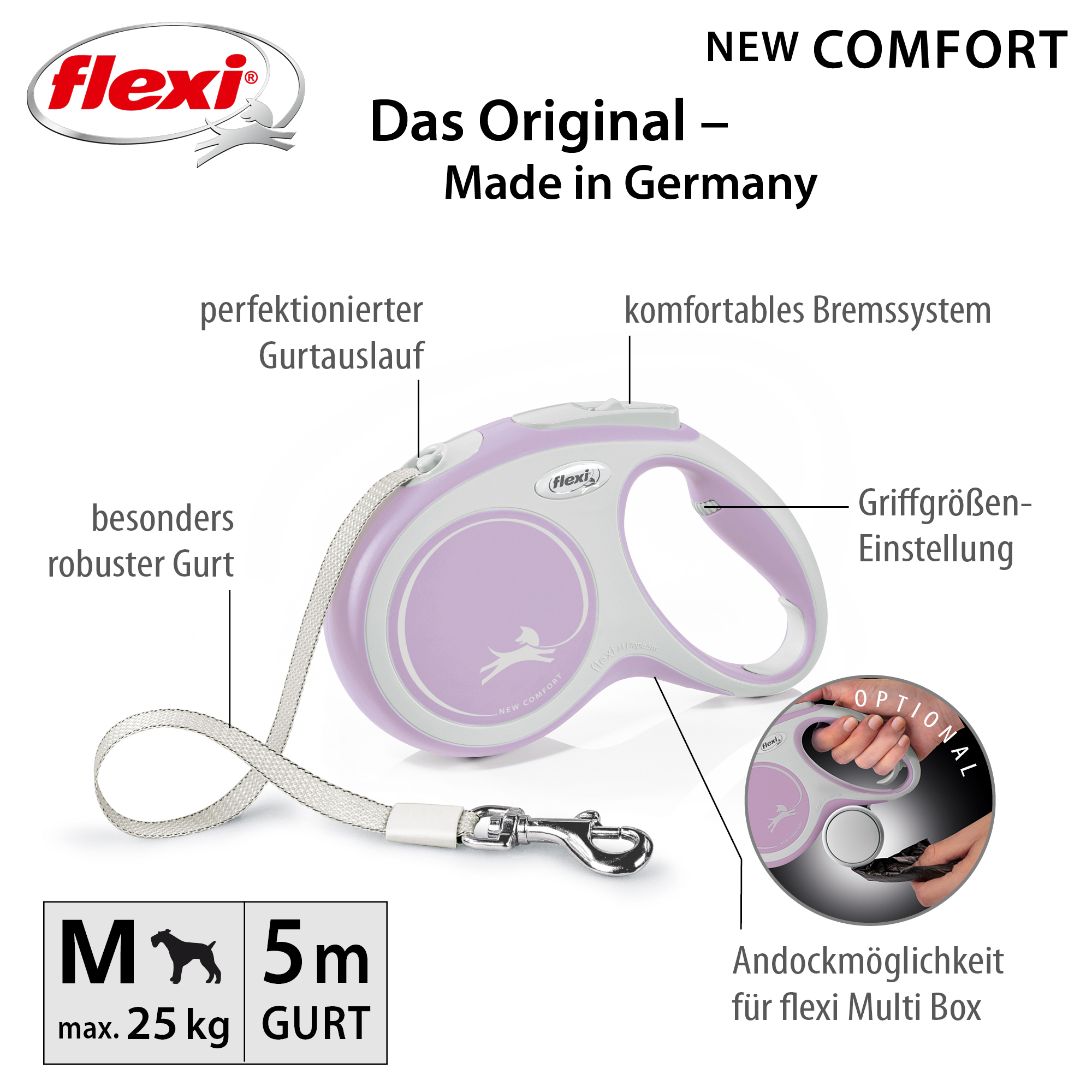 Flexi Hundeleinen Flexi New Comfort Gurt rosa M, 5 m, 25 kg