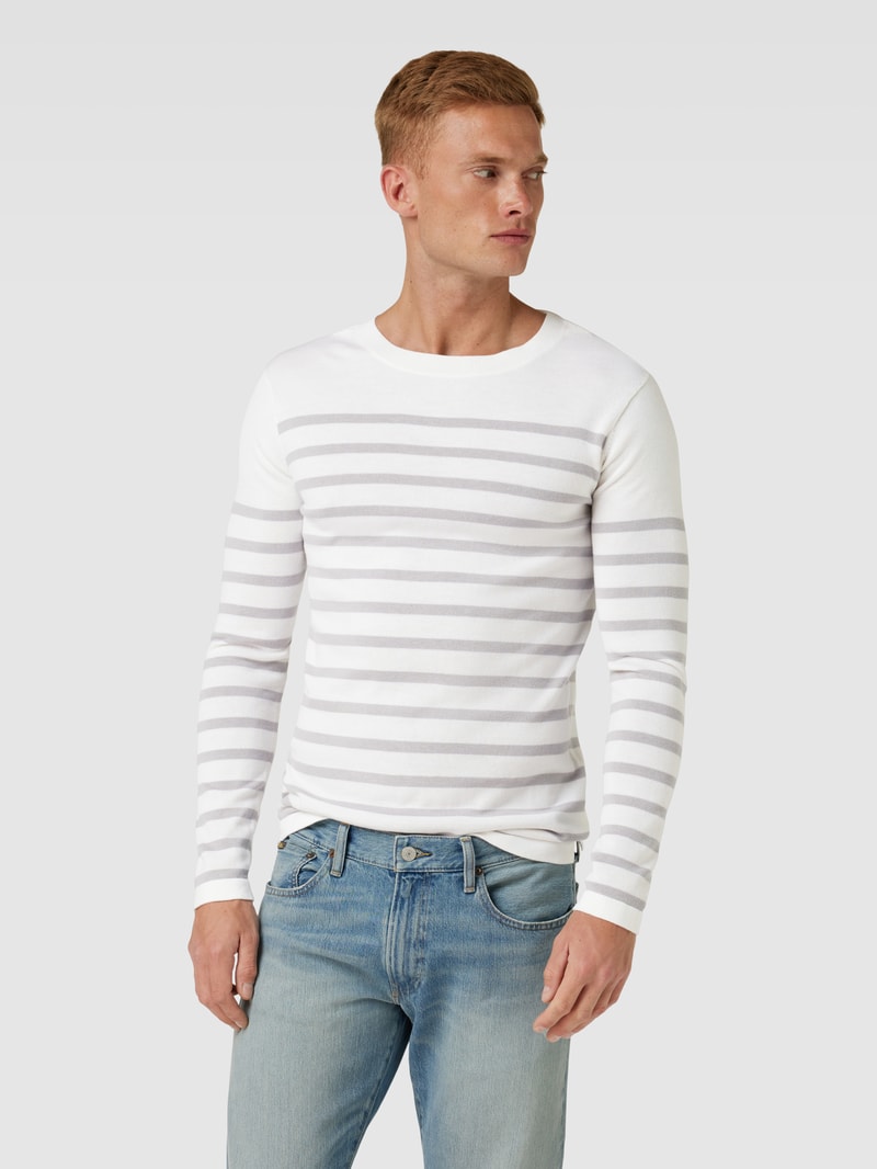 Strickpullover mit Streifenmuster Modell 'Deaton' in weiß