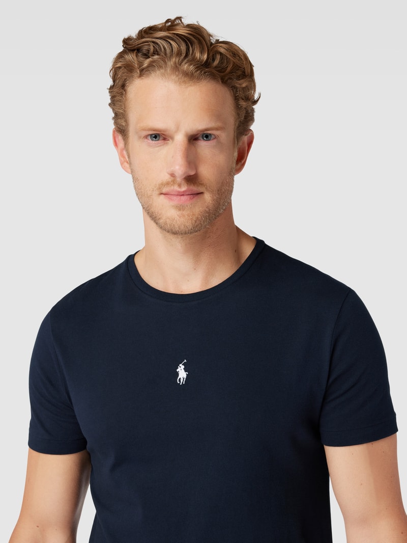 T-Shirt mit Logo-Stitching in marineblau