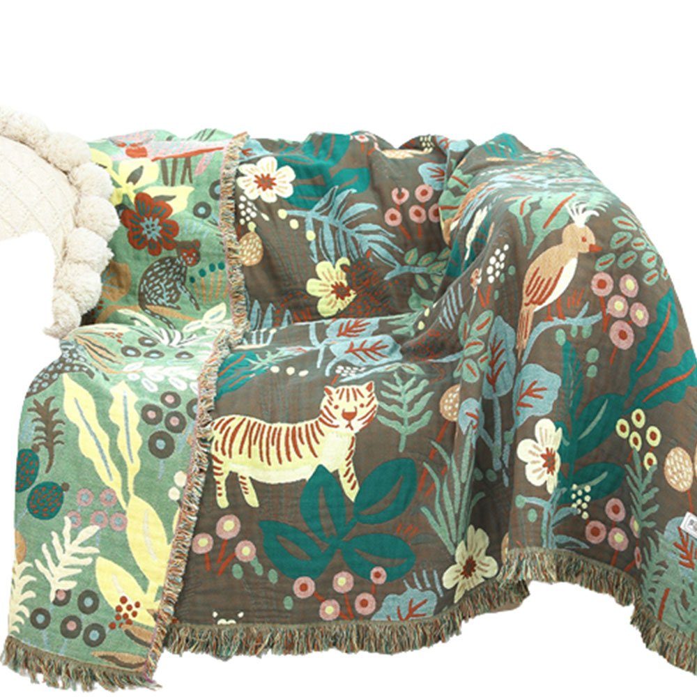 Baumwollbettdecke, Decke Baumwolle Doppelseitig mit Fransen Sofa Blanket 150cmX200cm, FELIXLEO