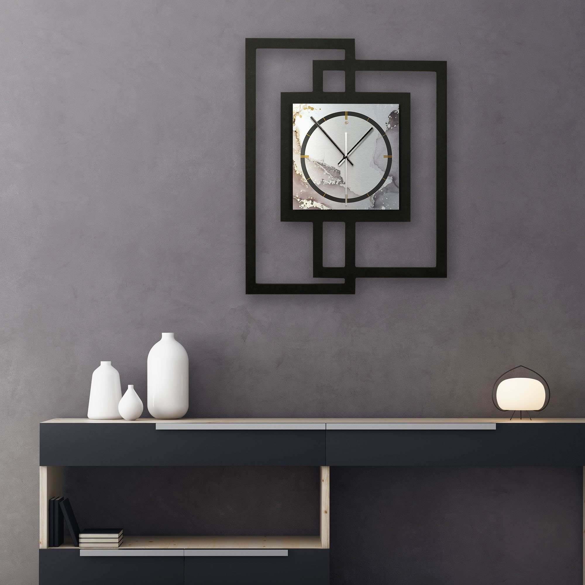 Kreative Feder Wanduhr Design-Wanduhr „Abstract Water“ in modernem Metallic-Look (ohne Ticken; Funk- oder Quarzuhrwerk; elegant, außergewöhnlich, modern)