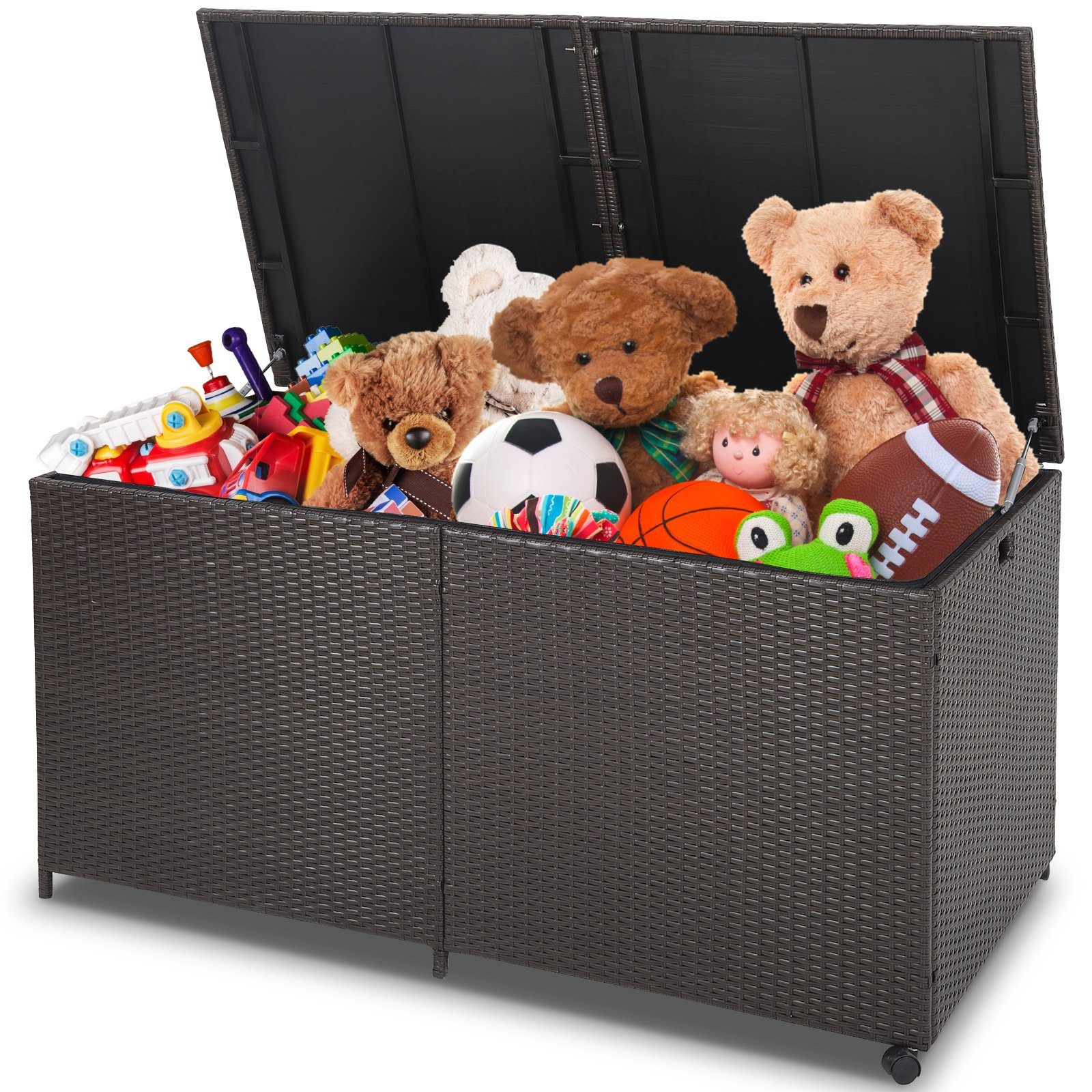 COSTWAY Auflagenbox 662L, wasserdicht, Rattan, mit Rollen, groß, 150x77x73cm