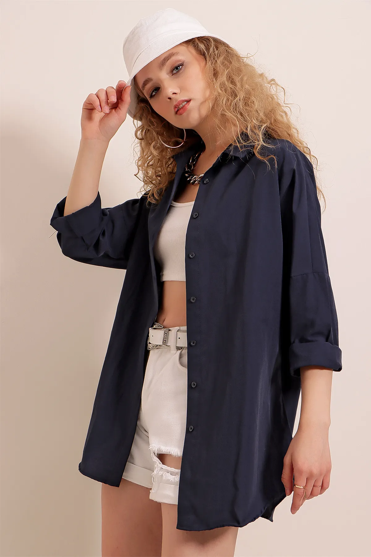 Bigdart  3900 Oversize-Lang-Basic-Hemd – Marineblau