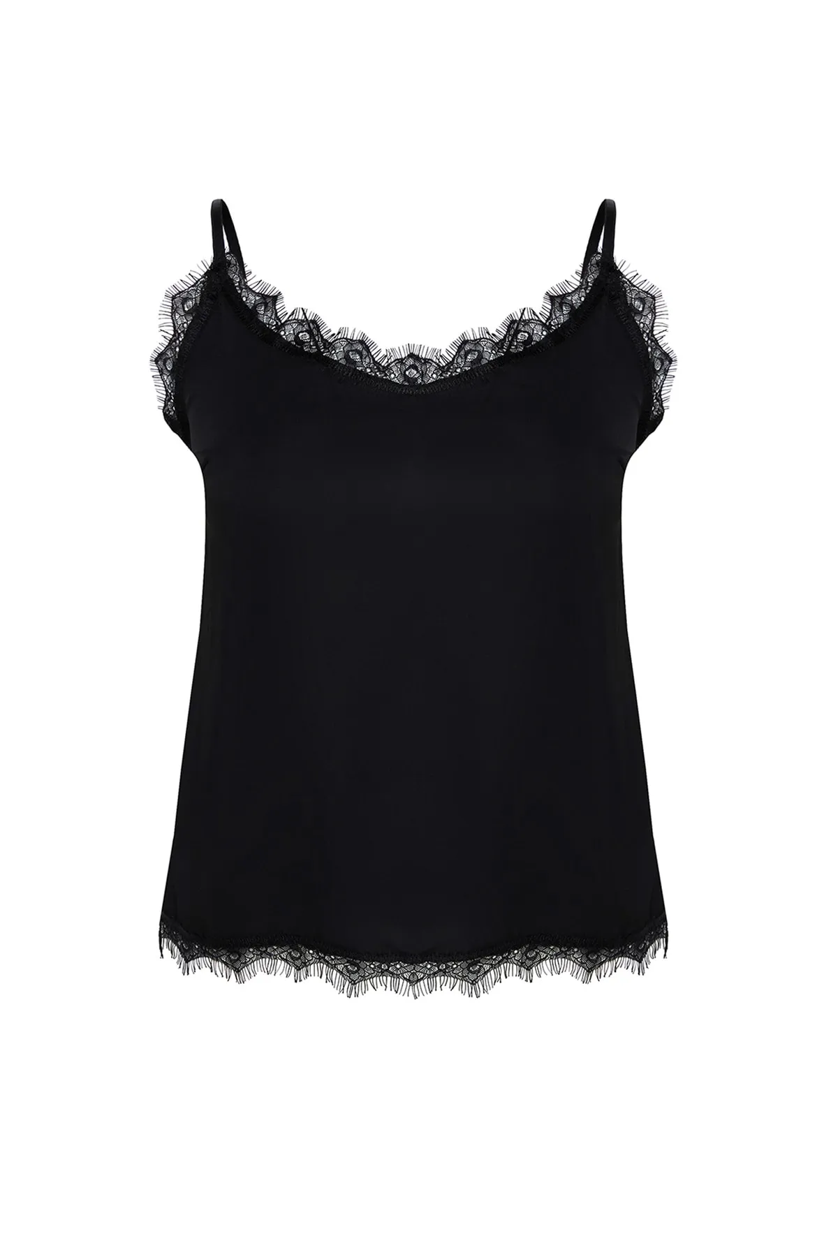 Trendyol Curve  Schwarze Bluse aus gewebter Spitze mit Trägern TBSSS22AF0044