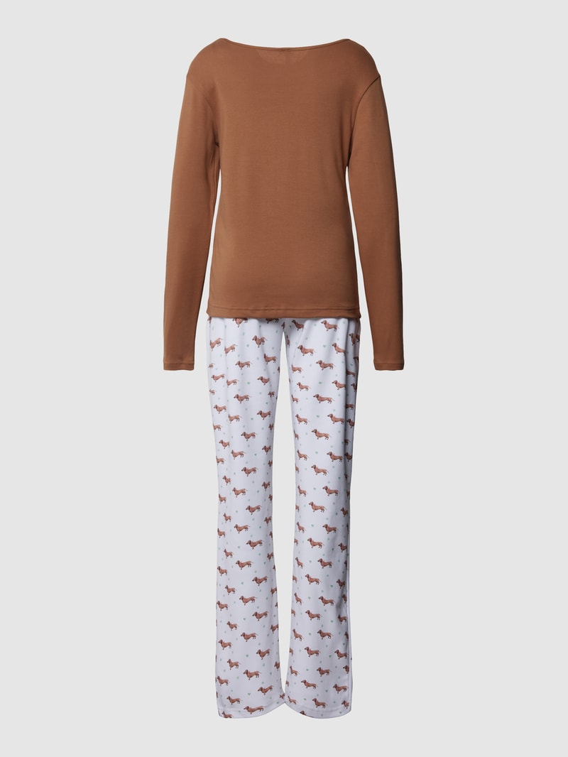 Pyjama mit Allover-Muster Modell 'Mein Glücksmoment' in camel