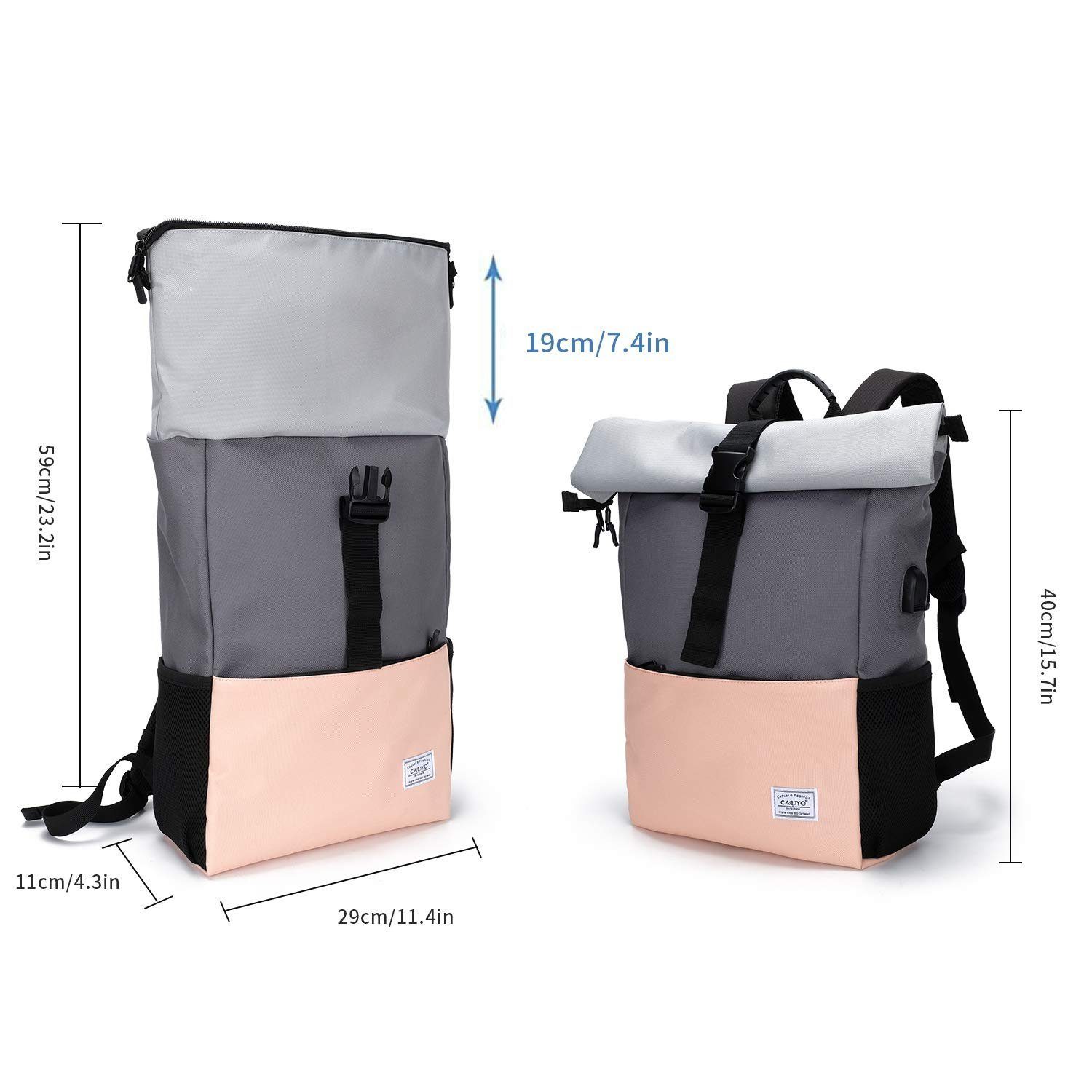 TAN.TOMI Freizeitrucksack Arbeitsrucksack Groß Damen lässiger Rolltop Rucksack Herren Backpack, mit Laptopfach bis 15,6 zoll und externen USB-Anschluss