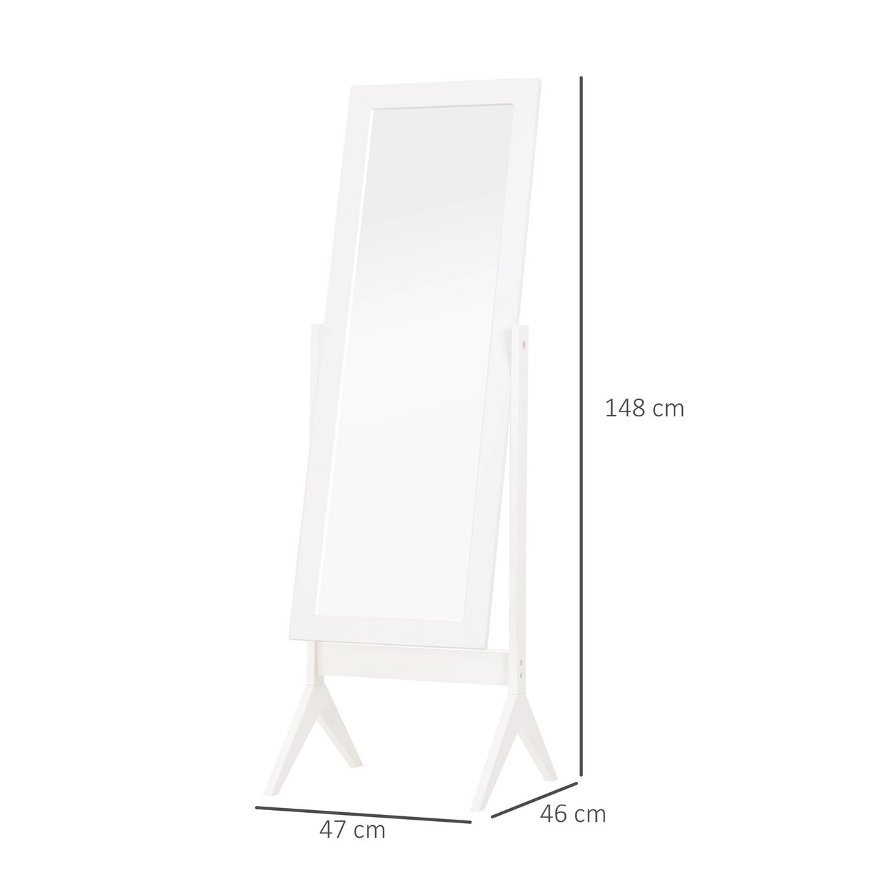 HOMCOM Standspiegel Ganzkörperspiegel Schminkspiegel Erhöhte Füße Pflegeleicht MDF Weiß 47 x 46 x 148 cm