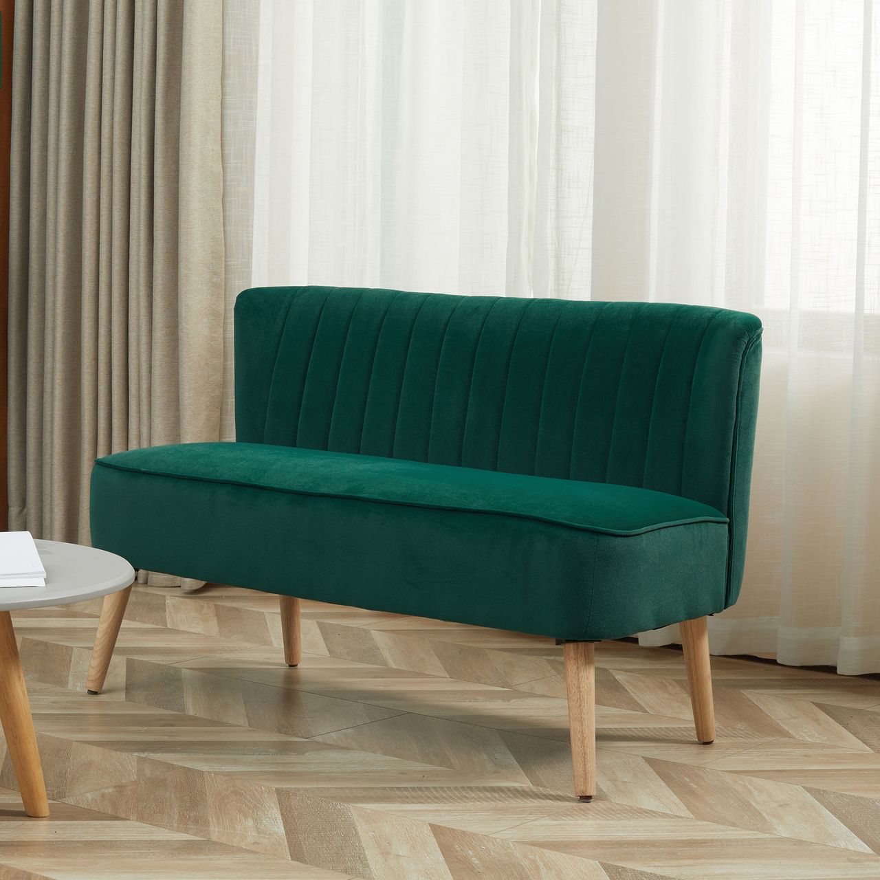 HOMCOM 2-Sitzer Stoffsofa Polstersofa Sitzmöbel Loungesofa Dunkelgrün 117 x 56,5 x 77 cm
