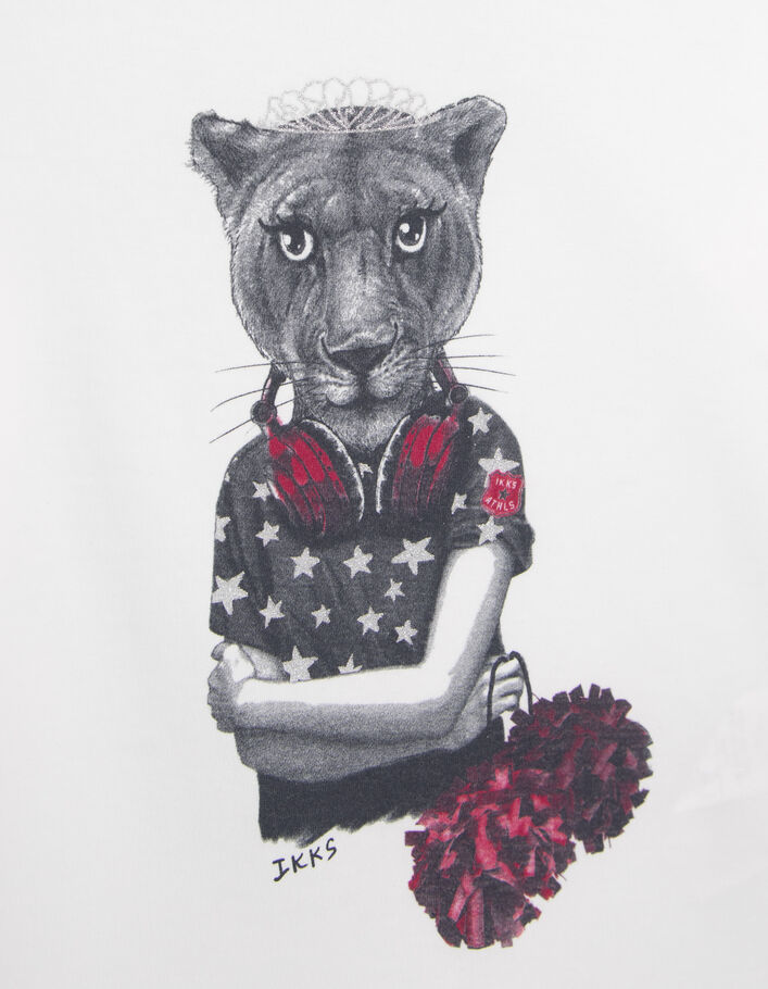 T-shirt blanc cassé visuel lionne-pom pom girl fille
