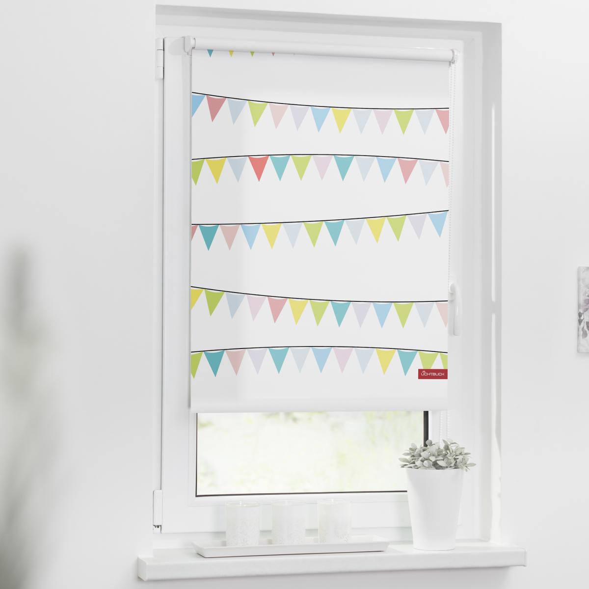 Lichtblick Rollo Klemmfix, ohne Bohren, blickdicht, Wimpelkette - Bunt, 45 x 150 cm (B x L)