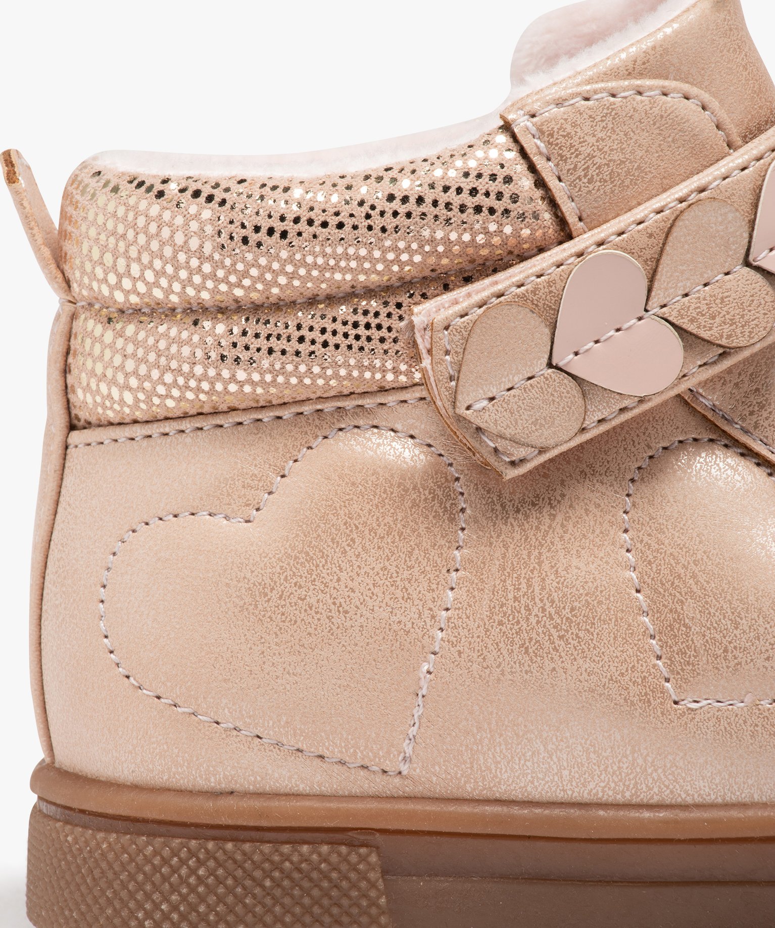 Baskets fille mid-cut unies à col pailleté et détails en ... rose | GEMO