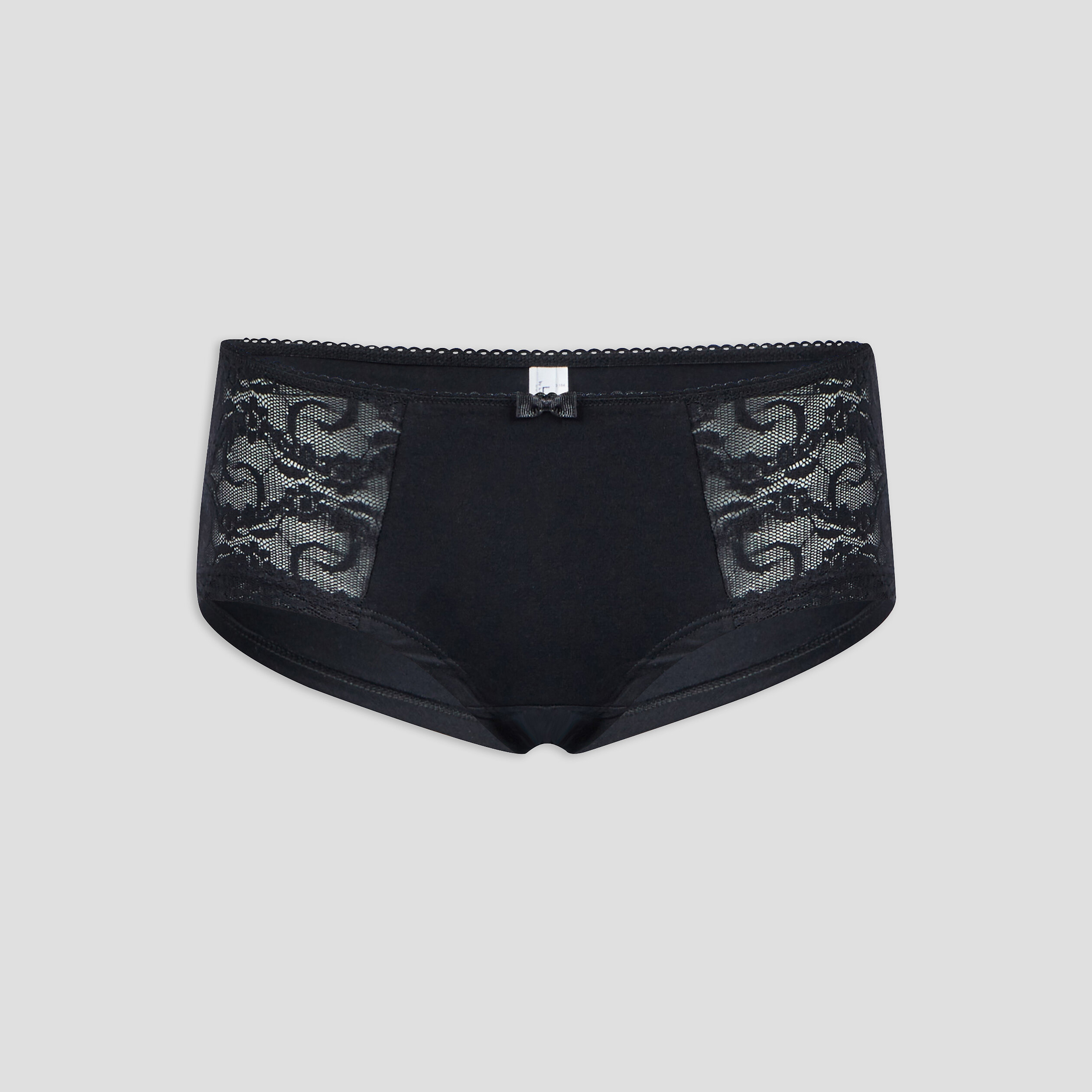 Shorty en coton avec dentelle noir femme | La Halle