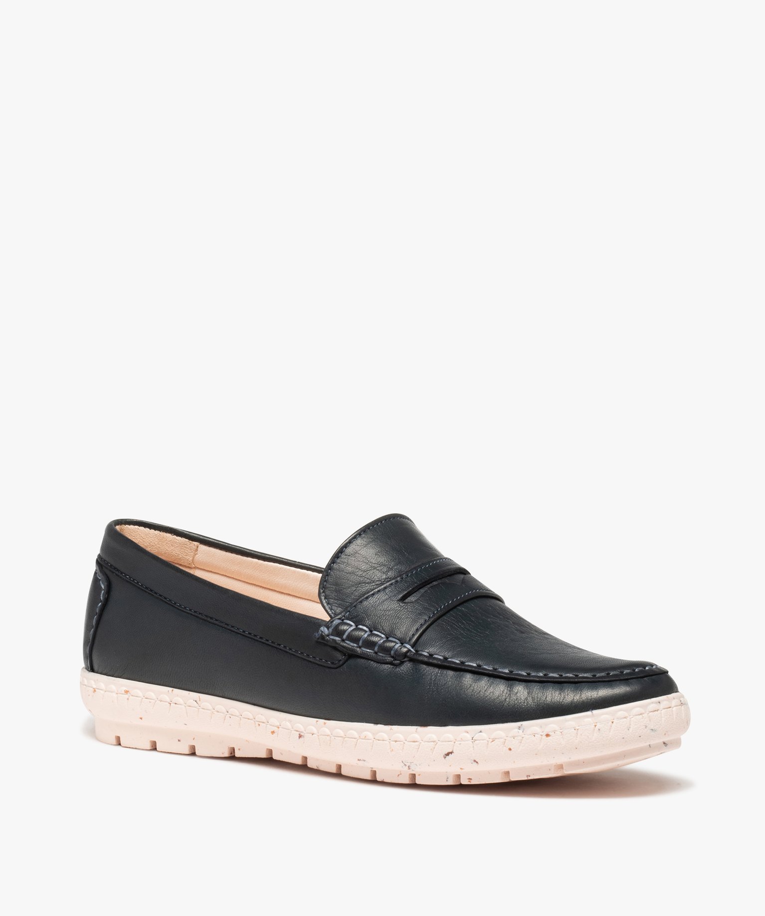 Mocassins femme dessus cuir uni et semelle crantée marine | GEMO