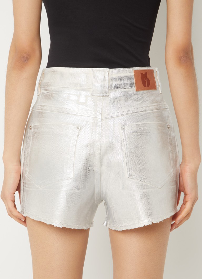 Shorts in denim a vita alta e taglio dritto di ba&sh con finitura metallizzata