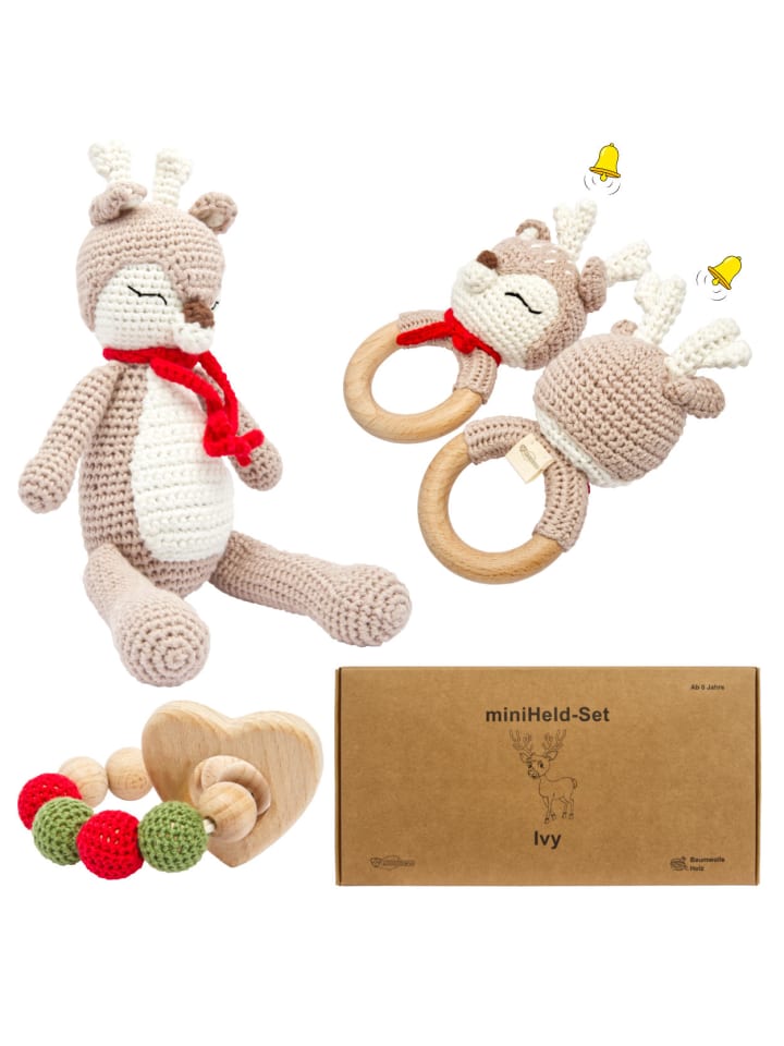 miniHeld Handgestrickter Reh Ivy Set Babyrassel Holzspielzeug und Baumwolle 0 Monate günstig kaufen onesize