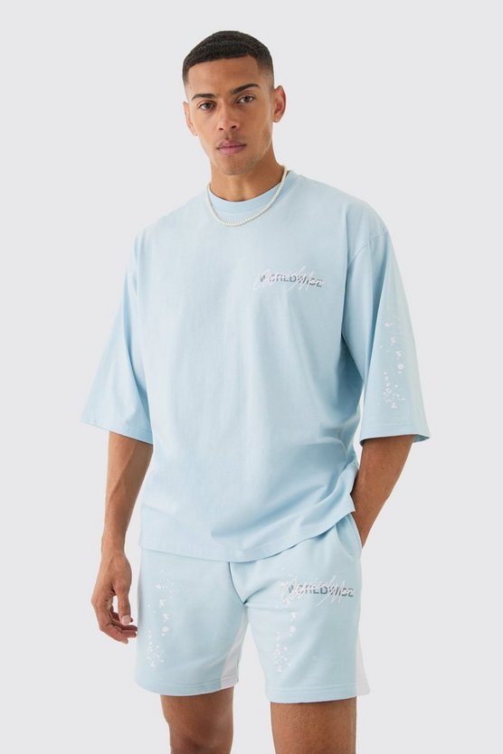 Oversize T-Shirt mit Graffiti-Print und Shorts