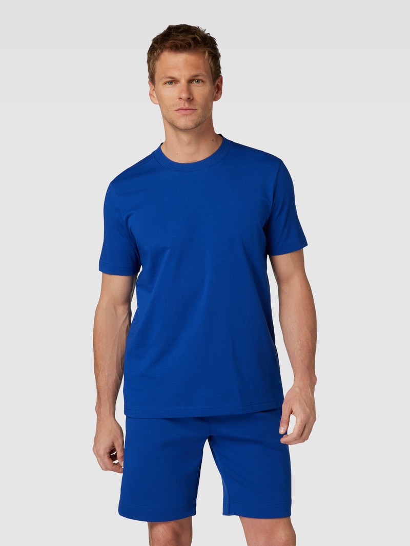 T-Shirt mit geripptem Rundhalsausschnitt in royalblau