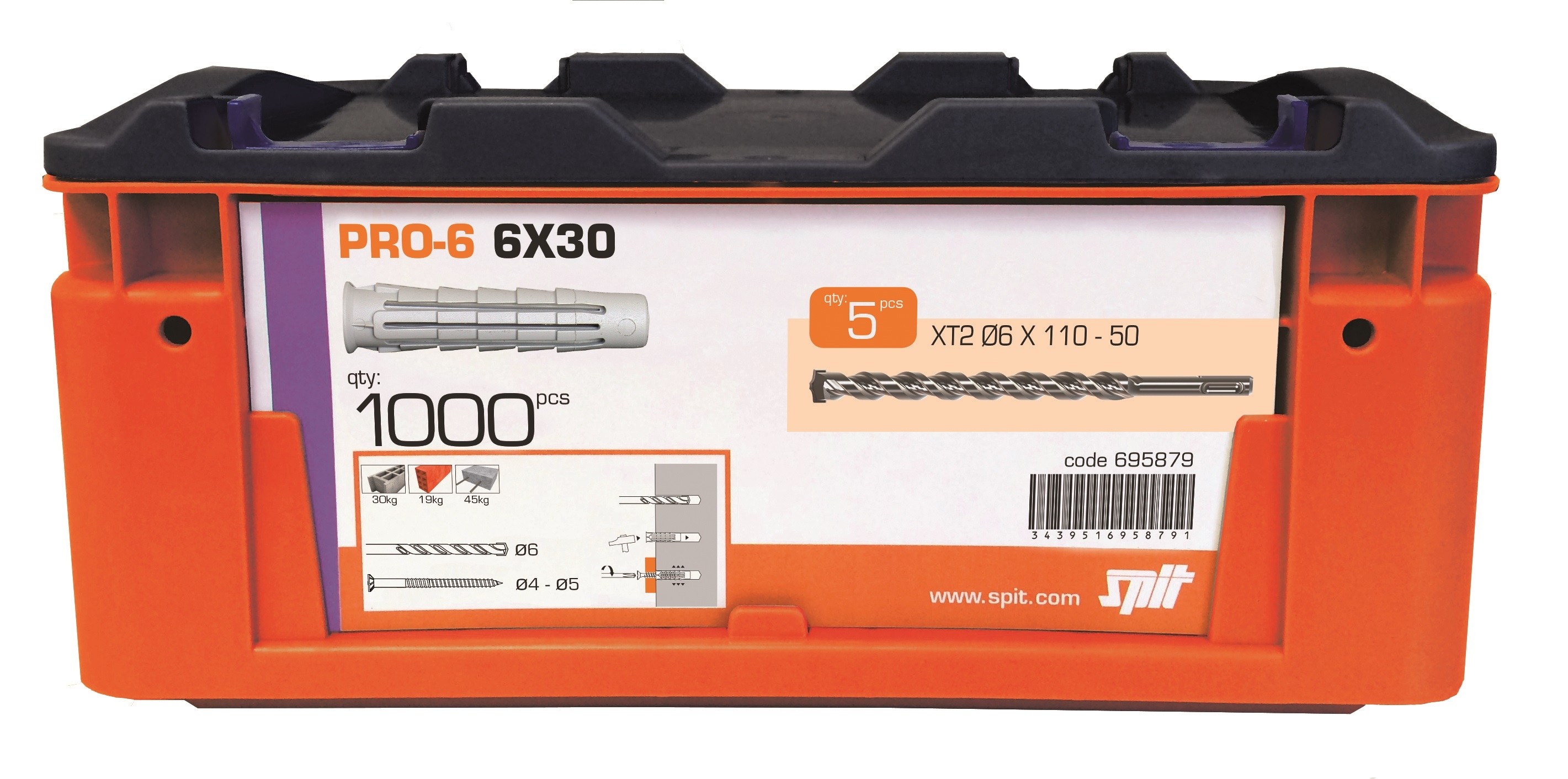 Spike Fixing 695879 PRO6 6 x 30 Universal Plug 1000 dele + 5 bor i kuffert