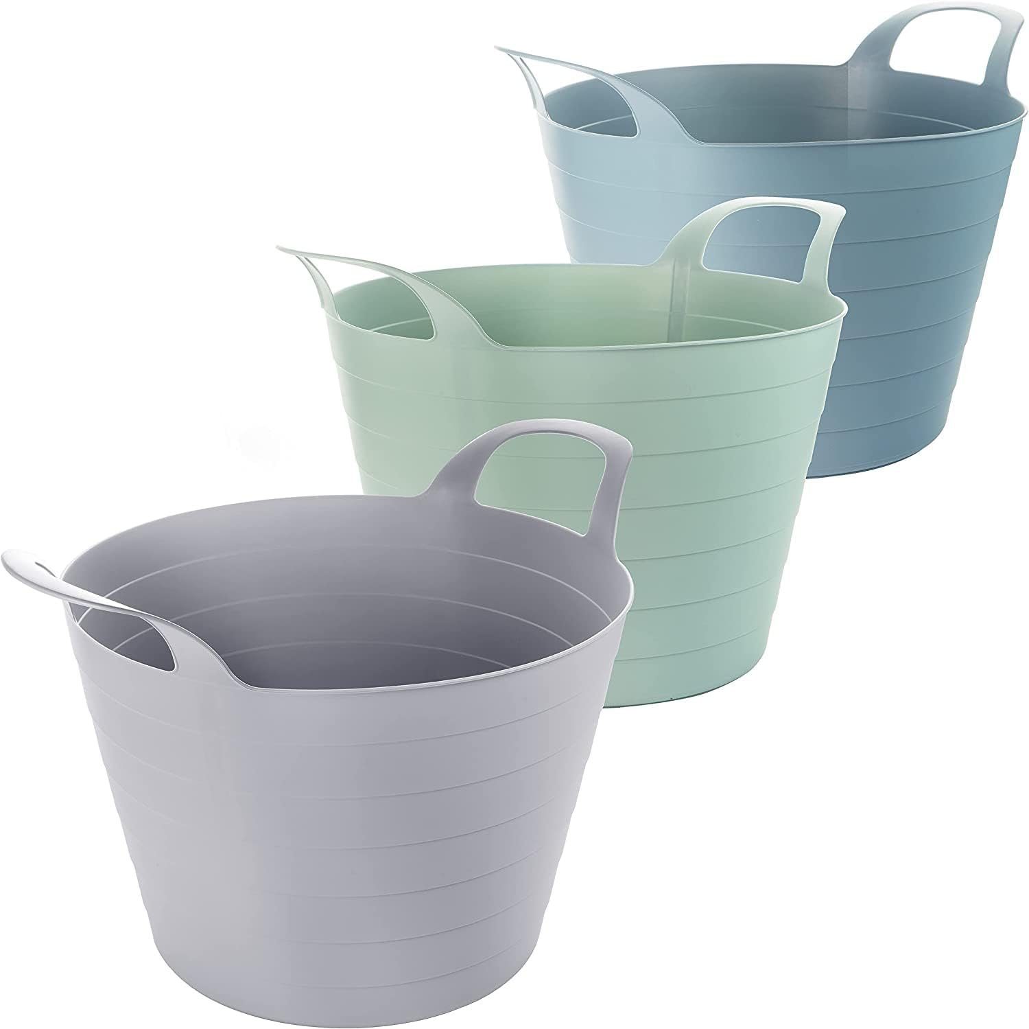 Centi Wäschekorb Wäschewanne Flexi, Wäschekorb Plastik Rund mit Griffen (Set, 3 St., H 34 cm, Ø 40 cm oben, Ø 31 cm unten 30 L), Praktisch und stilvoll wasserdicht Wäschewanne