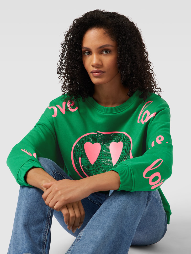 Sweatshirt mit Motiv-Print Modell 'LOVE HARDFACE' in grün