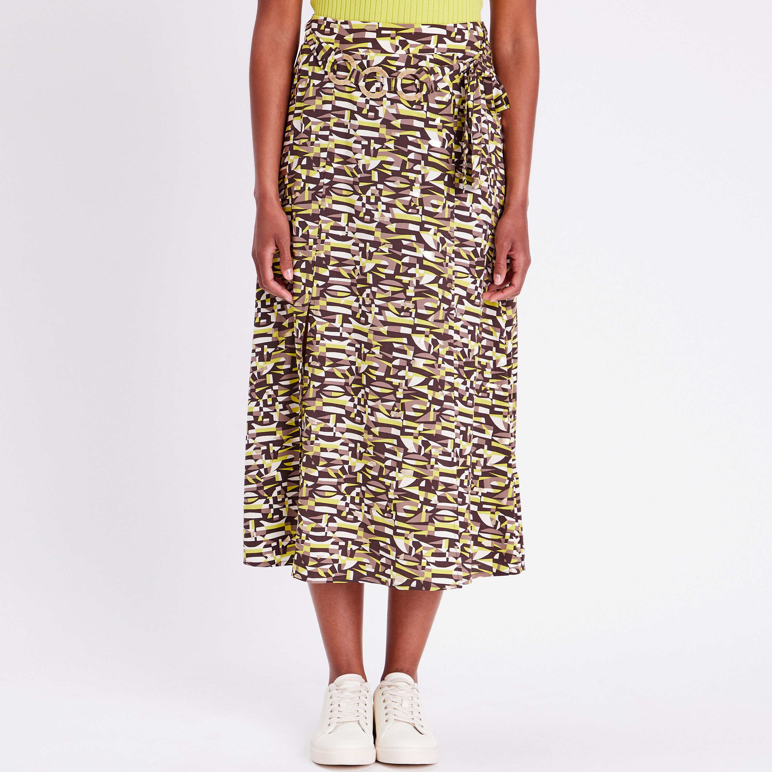 Jupe midi droite fendue marron femme | Cache Cache