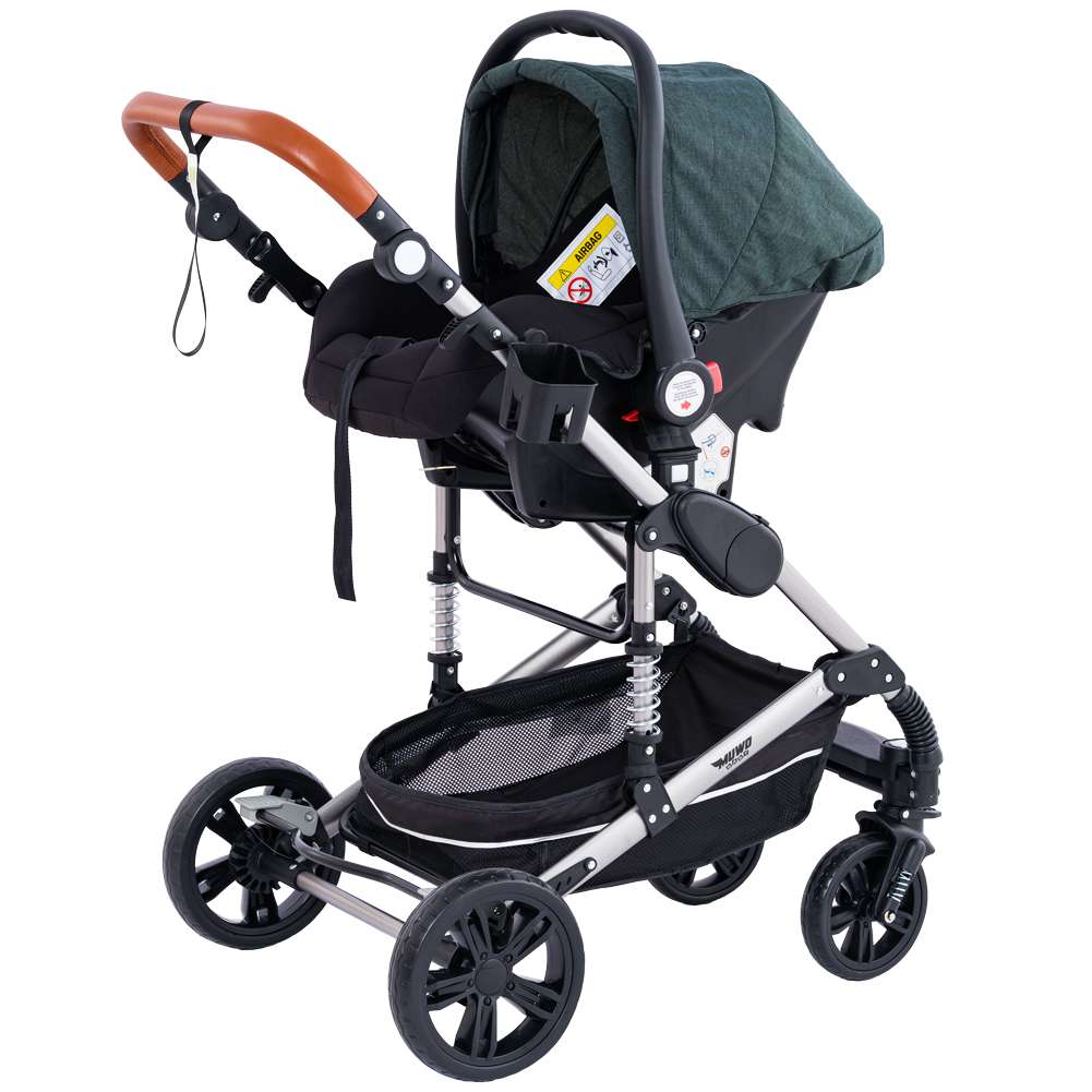 MUWO 3 in 1 Kombi-Kinderwagen Komplettset grün