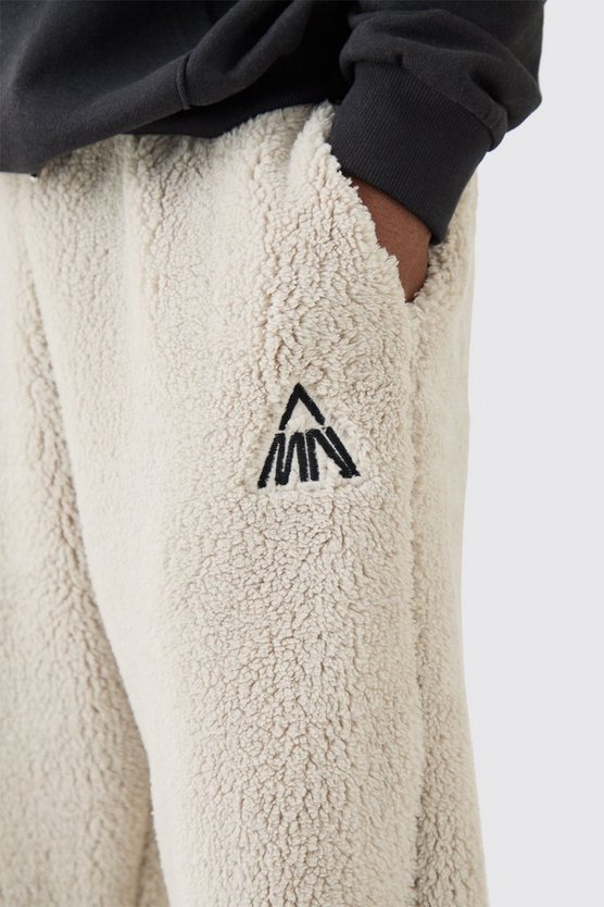 Oversize Borg-Jogginghose mit Man-Stickerei