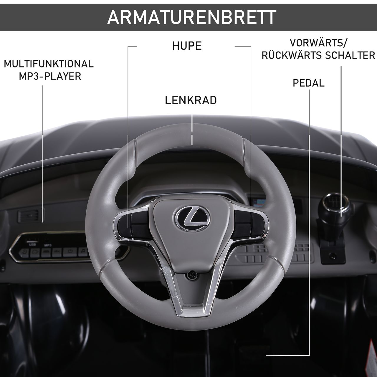 HOMCOM Kinderauto von Lexus Kinderfahrzeug Elektroauto mit MP3 Musik Schwarz