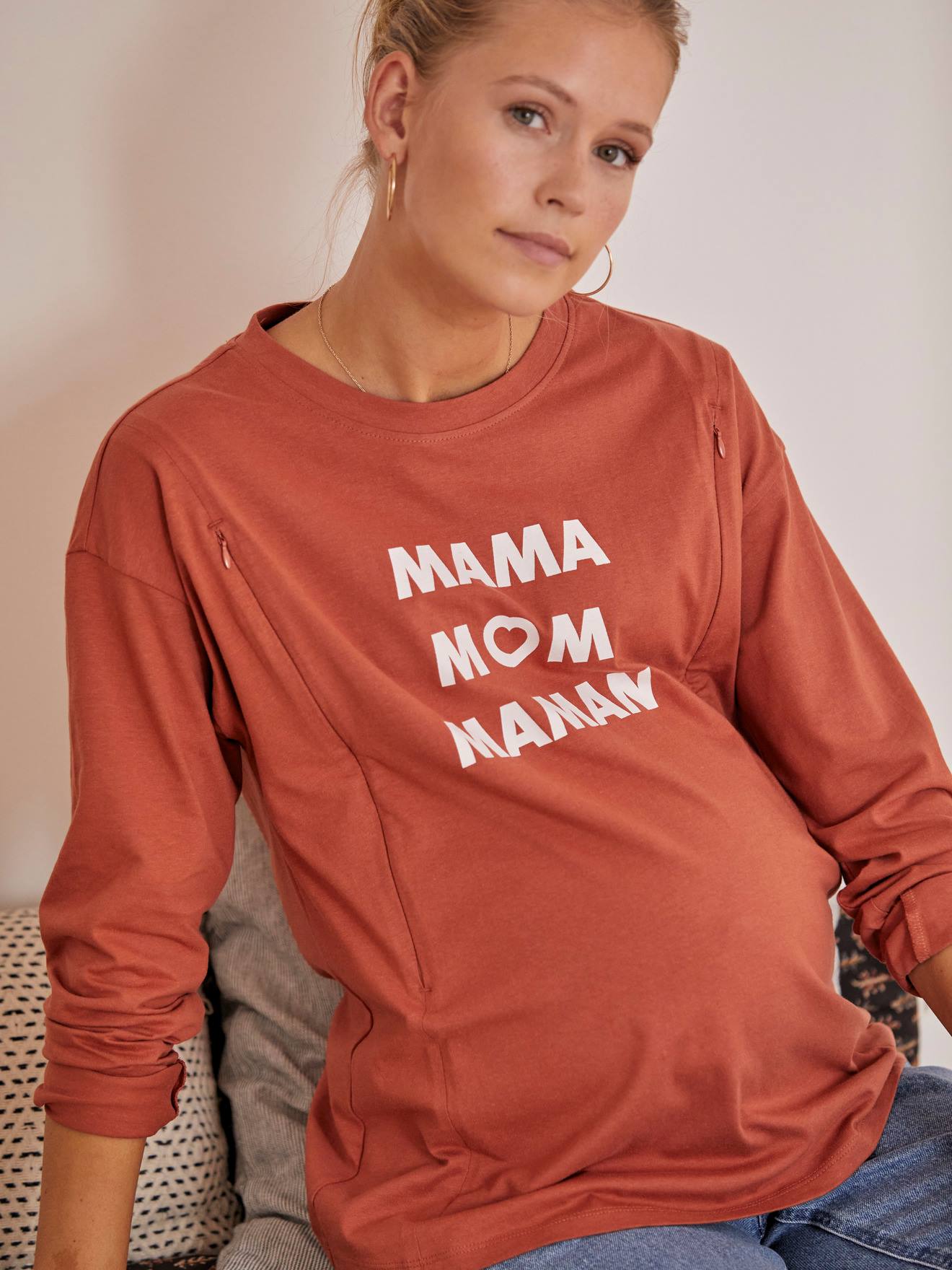 T-shirt à message grossesse et allaitement chocolat