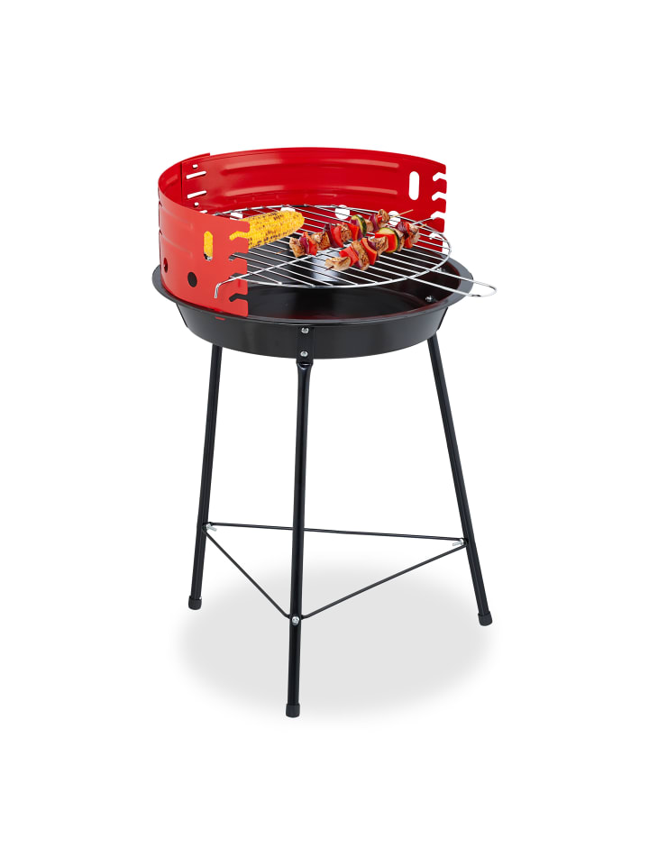 relaxdays Holzkohlegrill in Schwarz/ Rot - Ø 37 cm günstig kaufen onesize