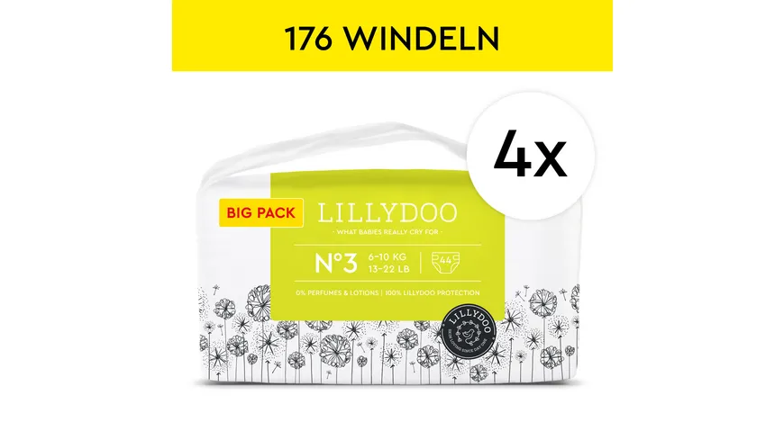 LILLYDOO hautfreundliche Windeln Gr. 3 (6-10 kg), Monatsbox 176 Stück