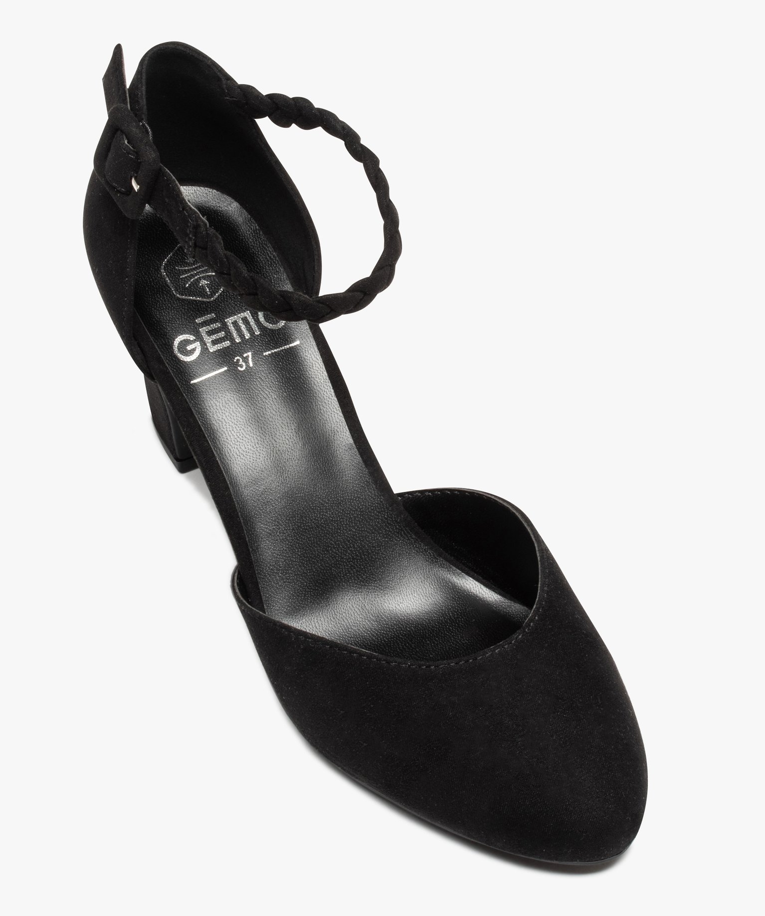 Escarpins femme unis à talon carré et bride tressée noir | GEMO