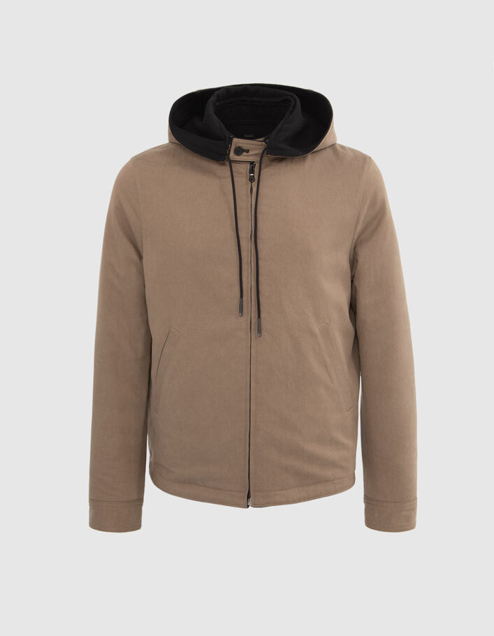Blouson réversible noir et beige à capuche Homme