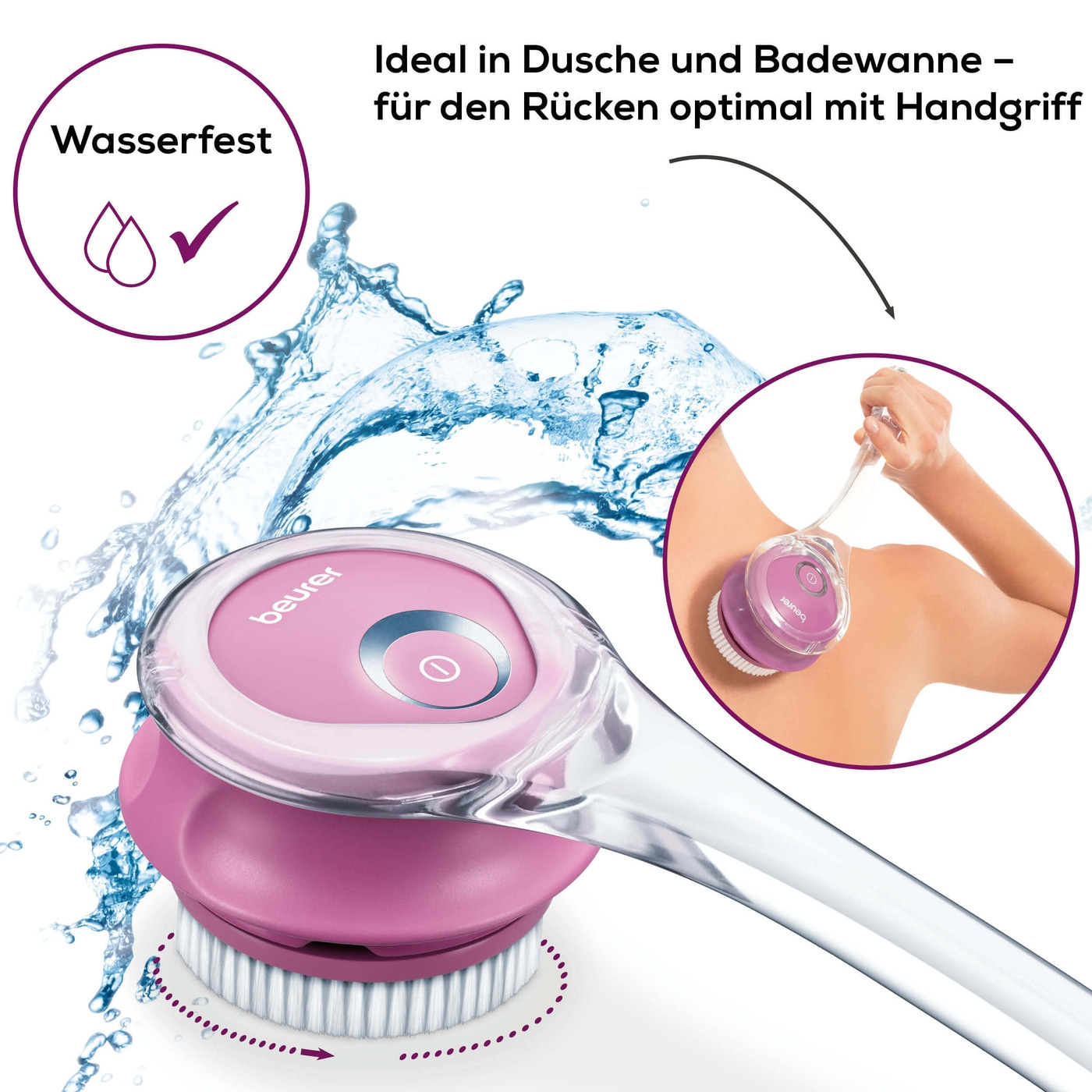 Beurer Körperbürste FC 55 Pureo Complete Cleansing-Tiefenreinigende Körperreinigungsbürste mit abnehmbarem Handgriff