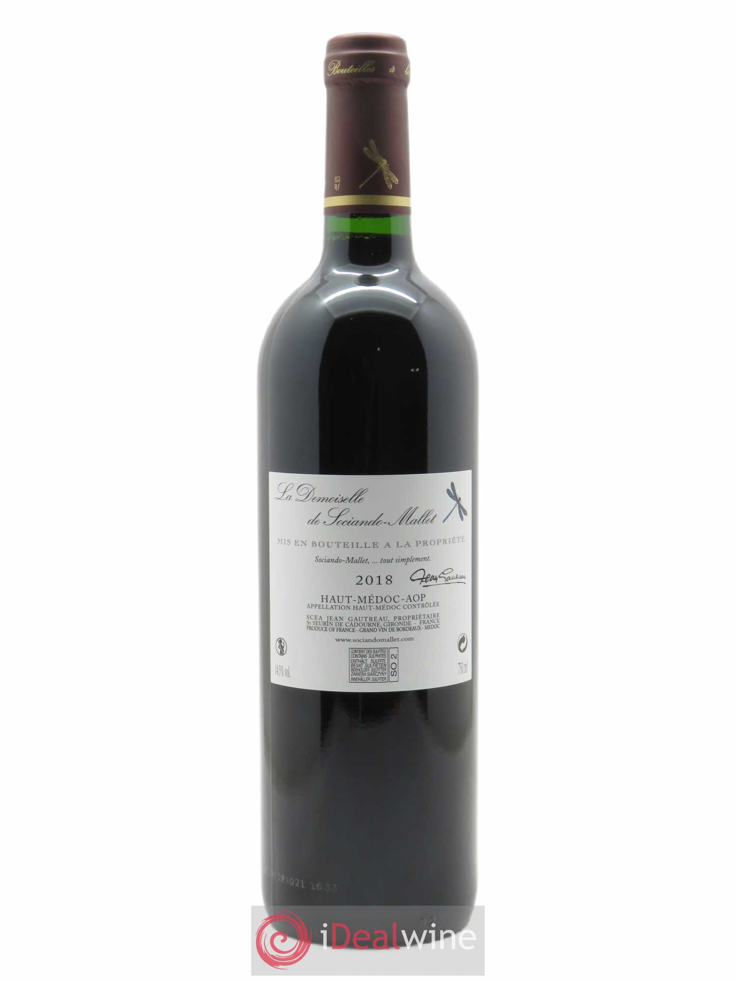 Demoiselle de Sociando Mallet Second Vin  2018 - Lot de 1 Bouteille