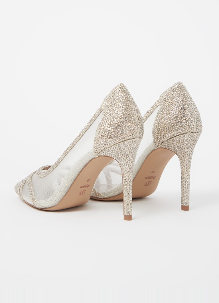 Dune London Bridged pump made of mesh with rhinestones