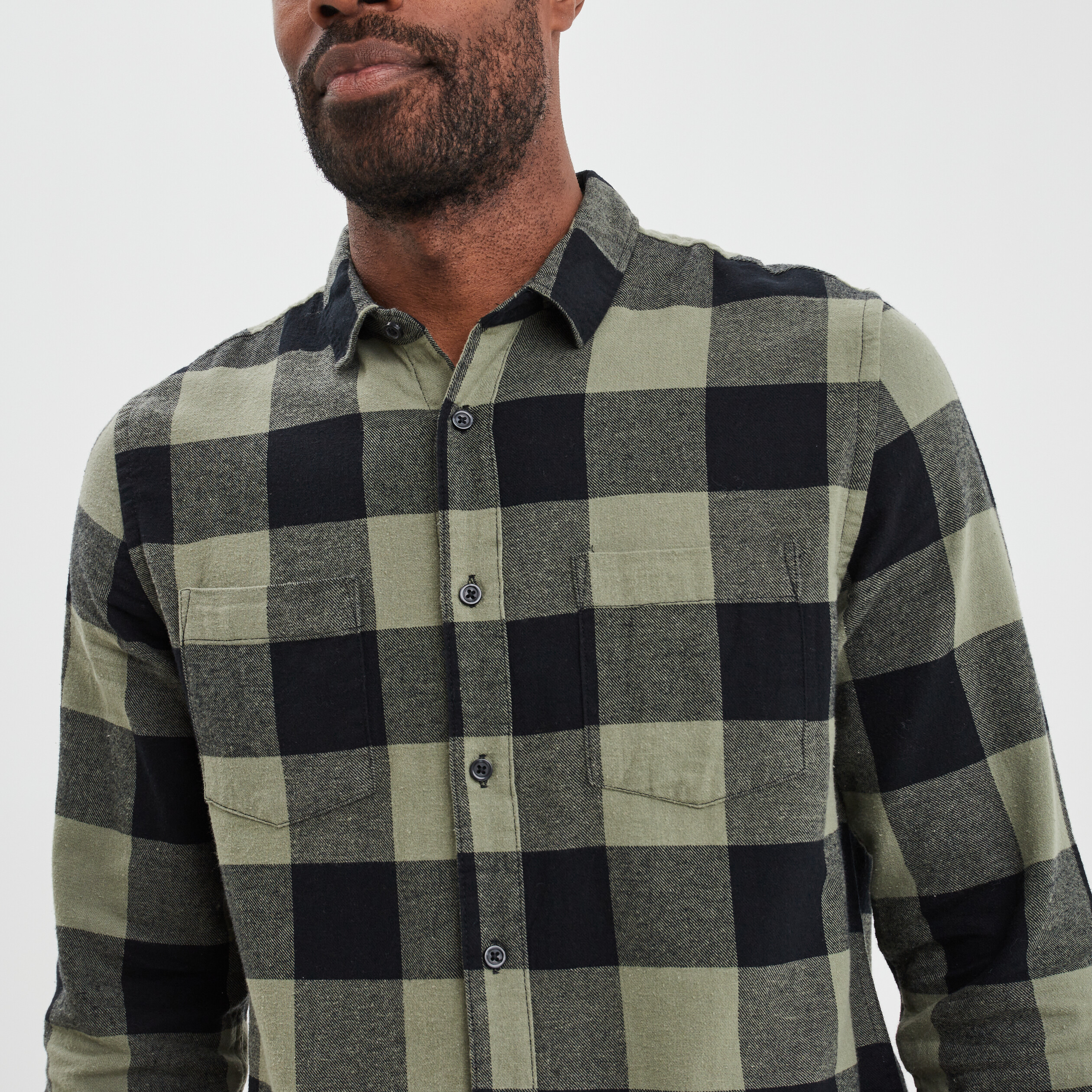 Chemise droite manches longues vert kaki homme | La Halle