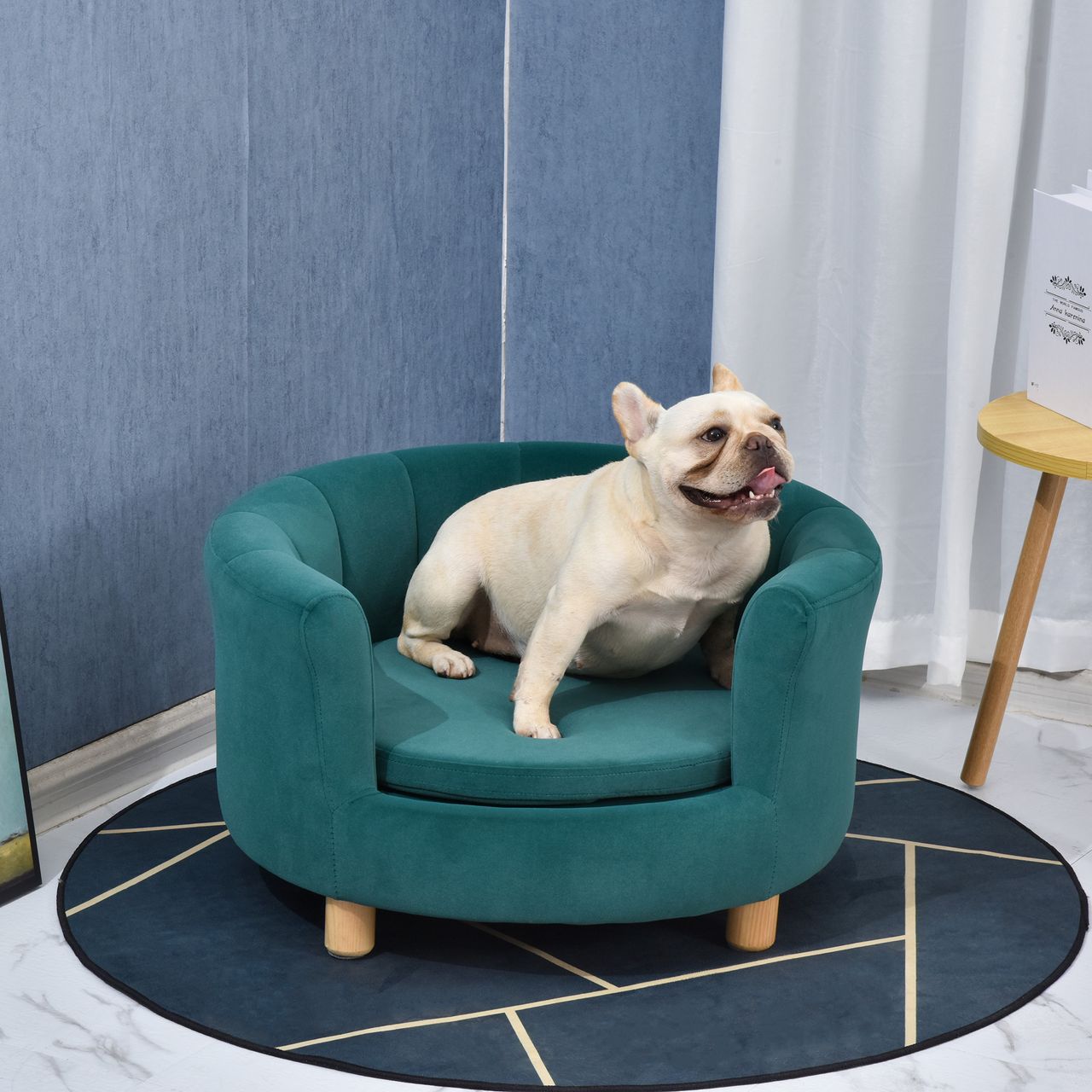 PawHut Hundesofa mit Weichem Bezug Rundes Hundebett Haustiersofa mit Holzbeinen