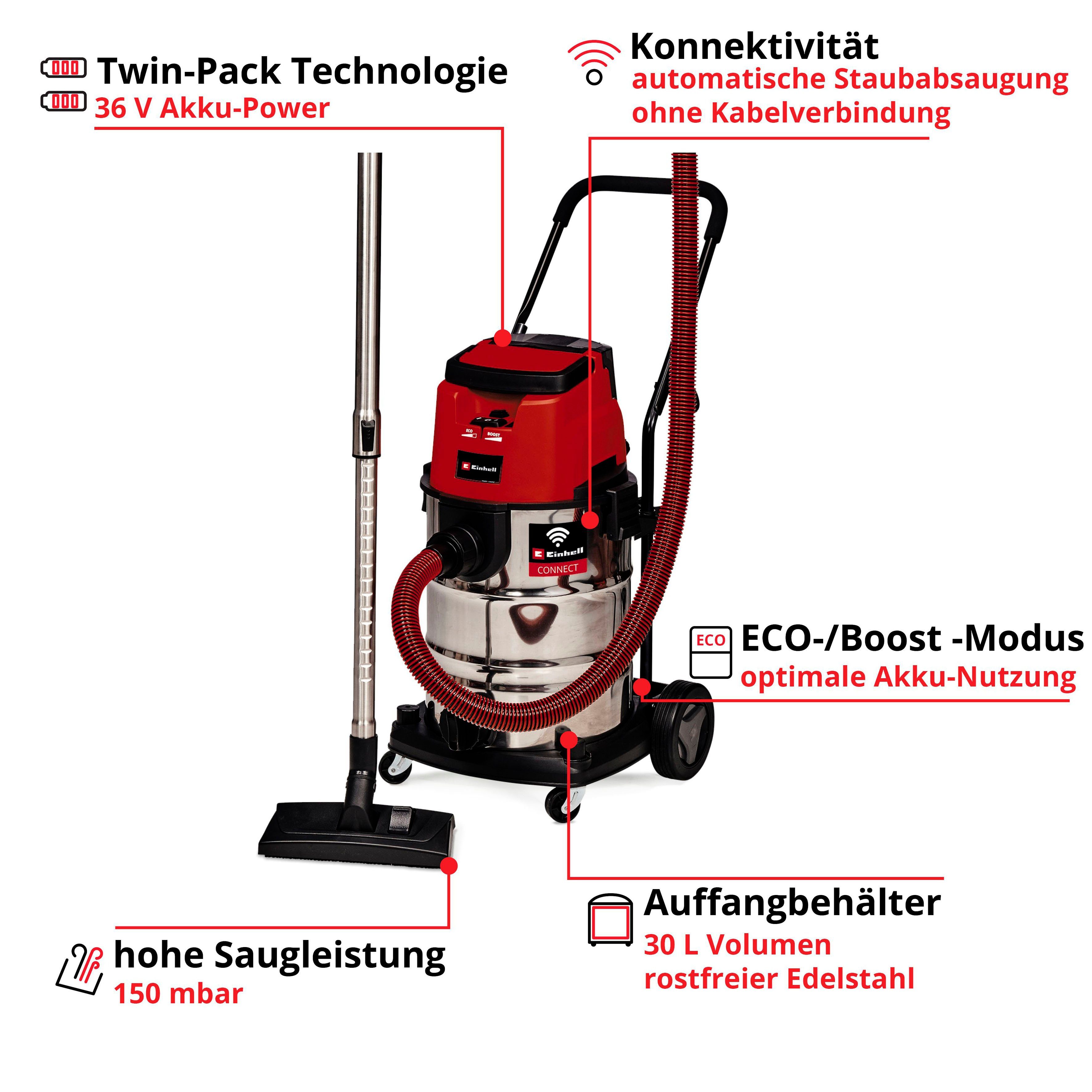 Einhell Nass-Trocken-Akkusauger TP-VC 36/30 S Auto-Solo, mit Beutel, ohne Akku