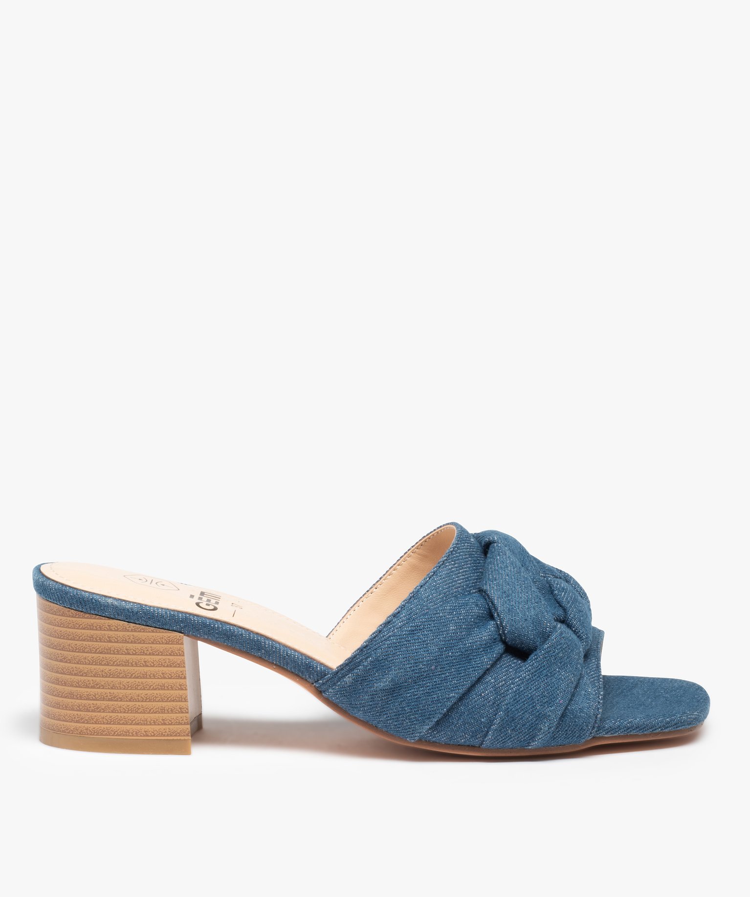 Mules femme à talon dessus tressé en denim denim | GEMO