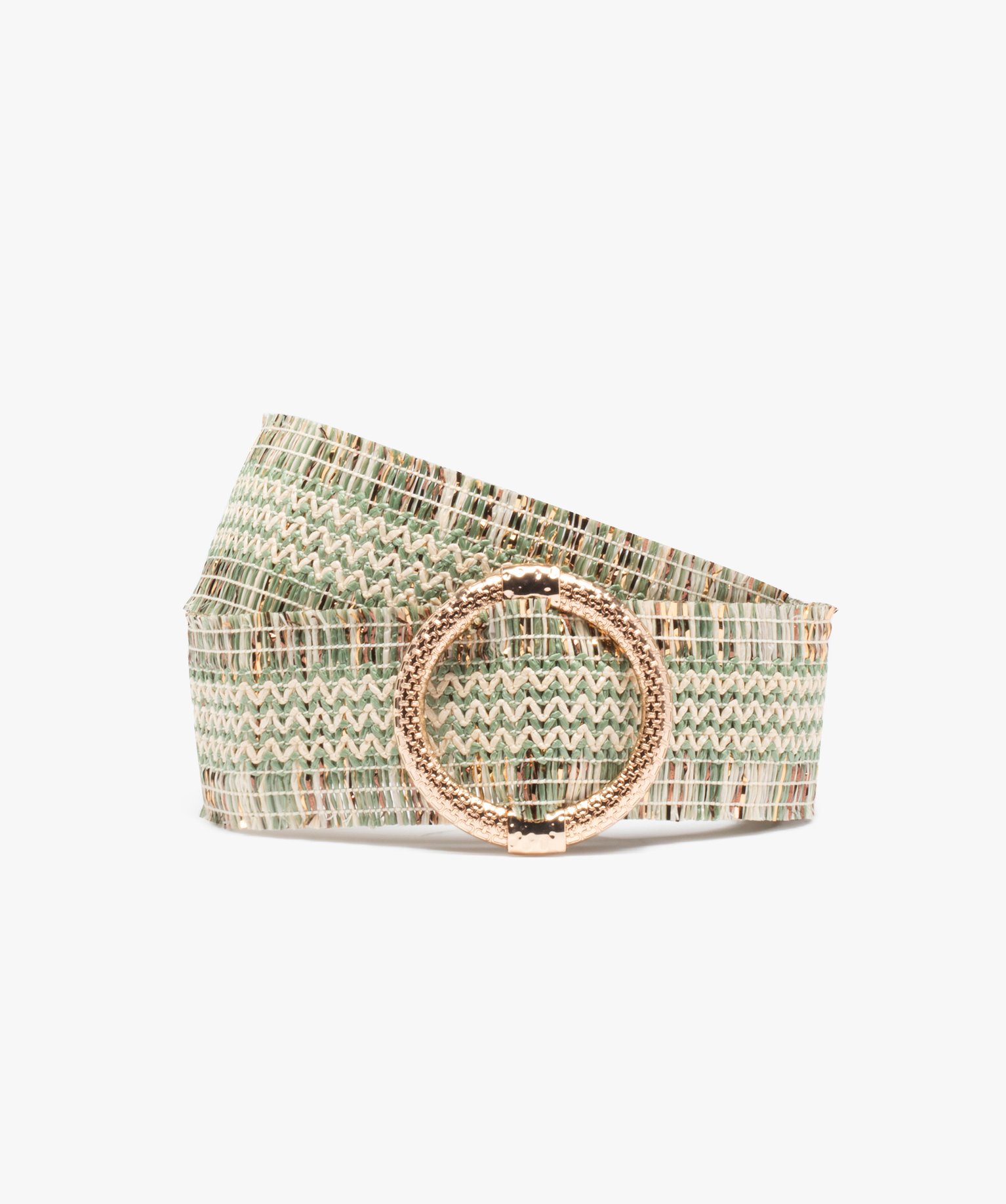 Ceinture femme large tissée avec boucle ronde vert | GEMO