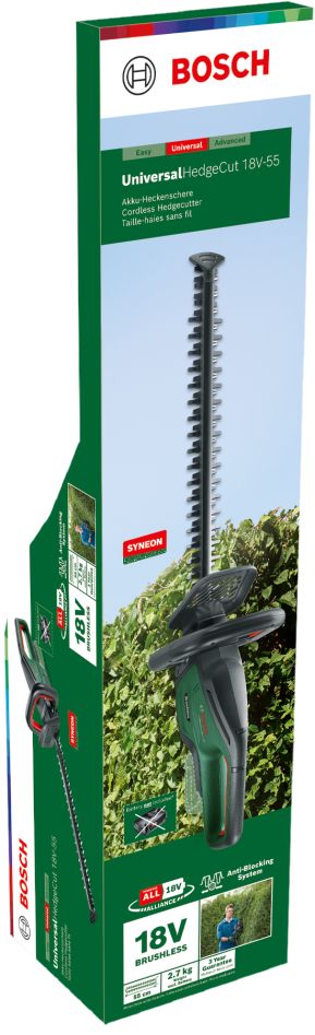 Akumulátorové nůžky na živý plot Bosch Green 0600849J00 UniversalHedgeCut 18V-55 bez baterie a nabíječky