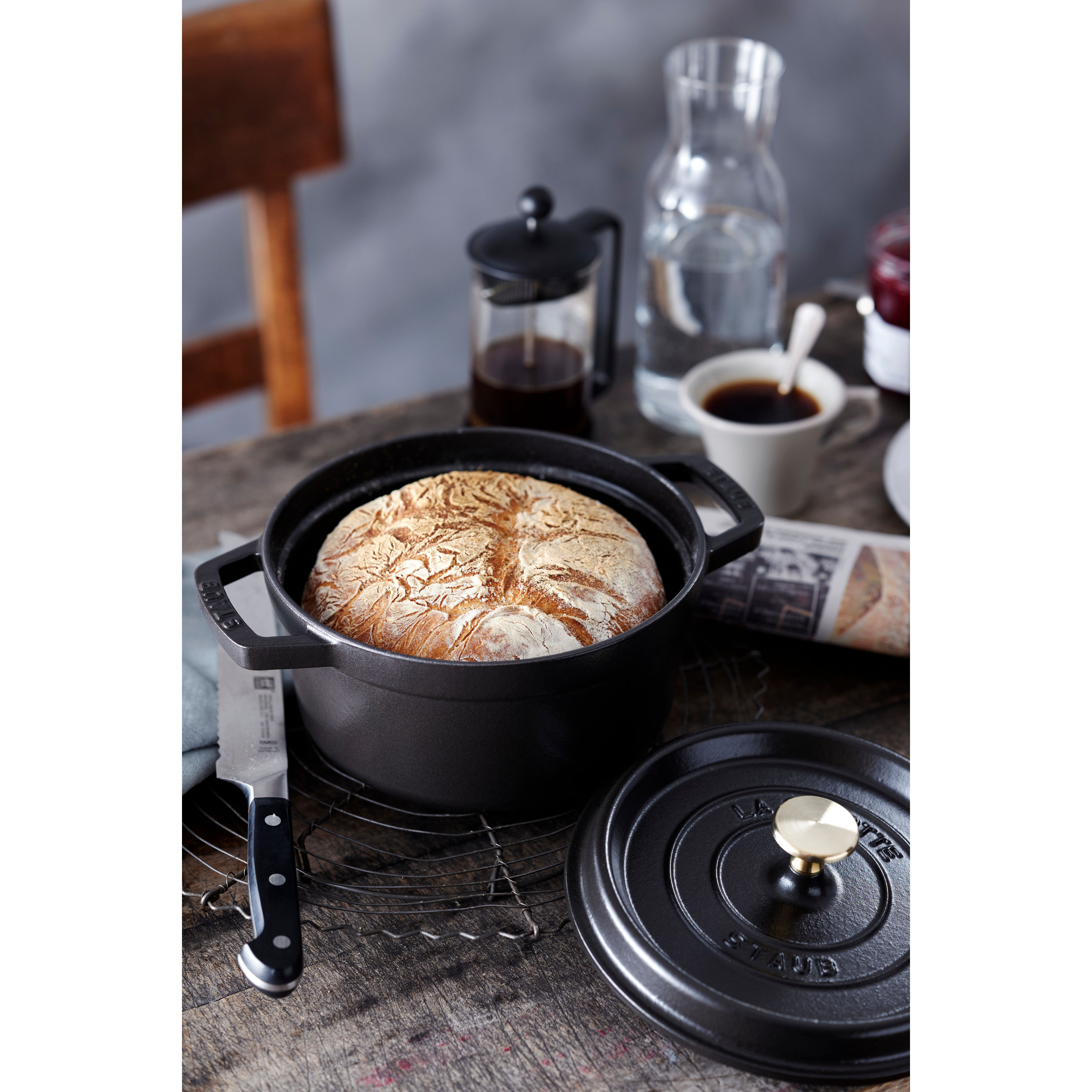 Cocotte 24 cm, rund, Schwarz, Gusseisen