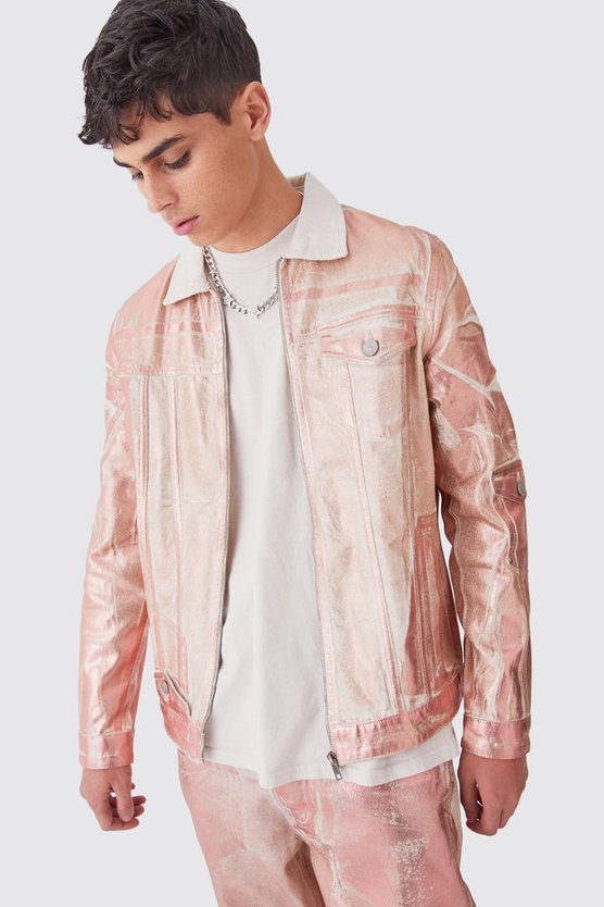 Jeansjacke mit Metallic-Print